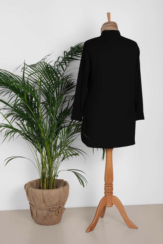 Vêtements hijab NOIR BLOUSE COL CHEMISE 2852 - ALVİNA