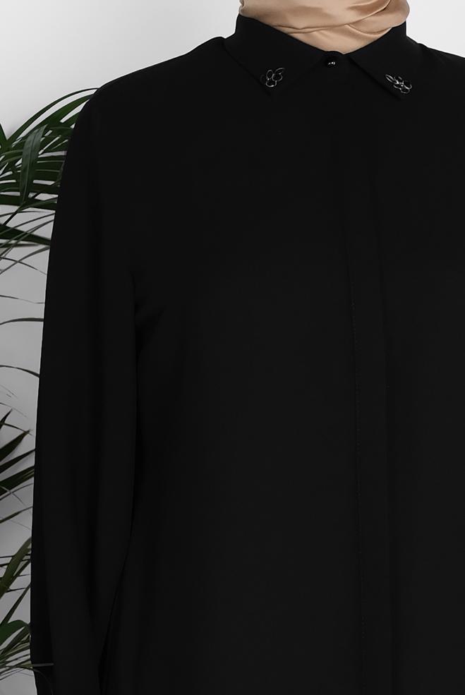 Vêtements hijab NOIR BLOUSE COL CHEMISE 2852 - ALVİNA