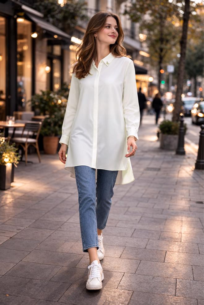 Hijab clothing WHITE SHIRT COLLAR BLOUSE 2852 - ALVİNA