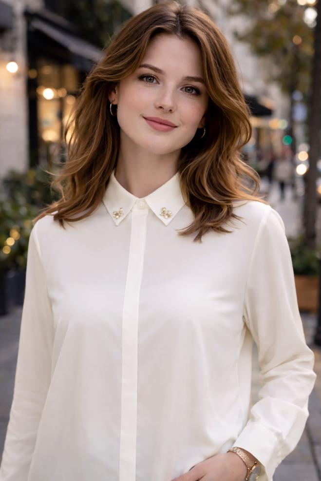 Hijab clothing WHITE SHIRT COLLAR BLOUSE 2852 - ALVİNA