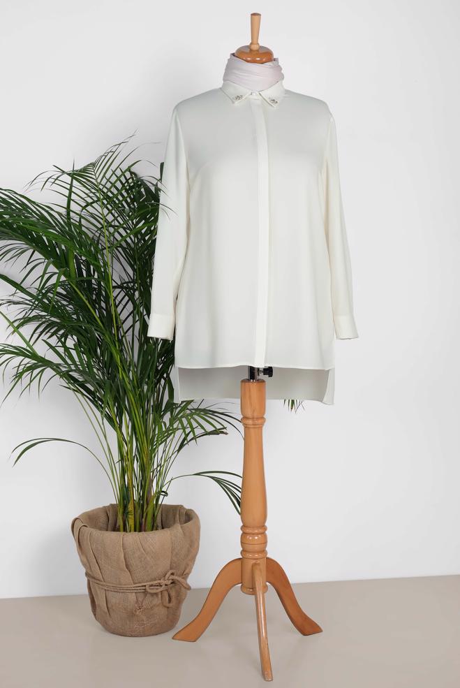 Tesettür giyim BEYAZ GÖMLEK YAKA BLUZ 2852 - ALVİNA