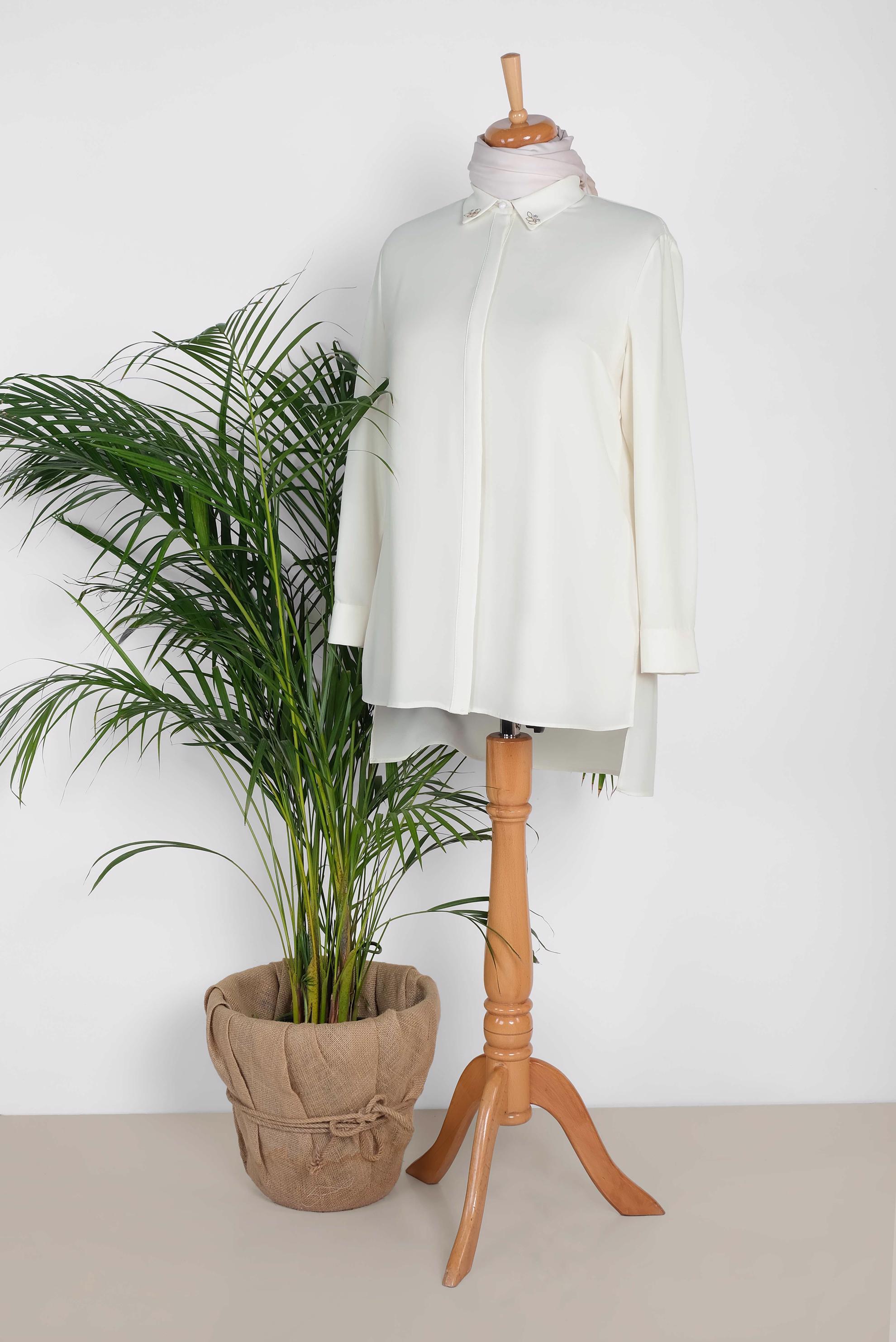 Tesettür giyim BEYAZ GÖMLEK YAKA BLUZ 2852