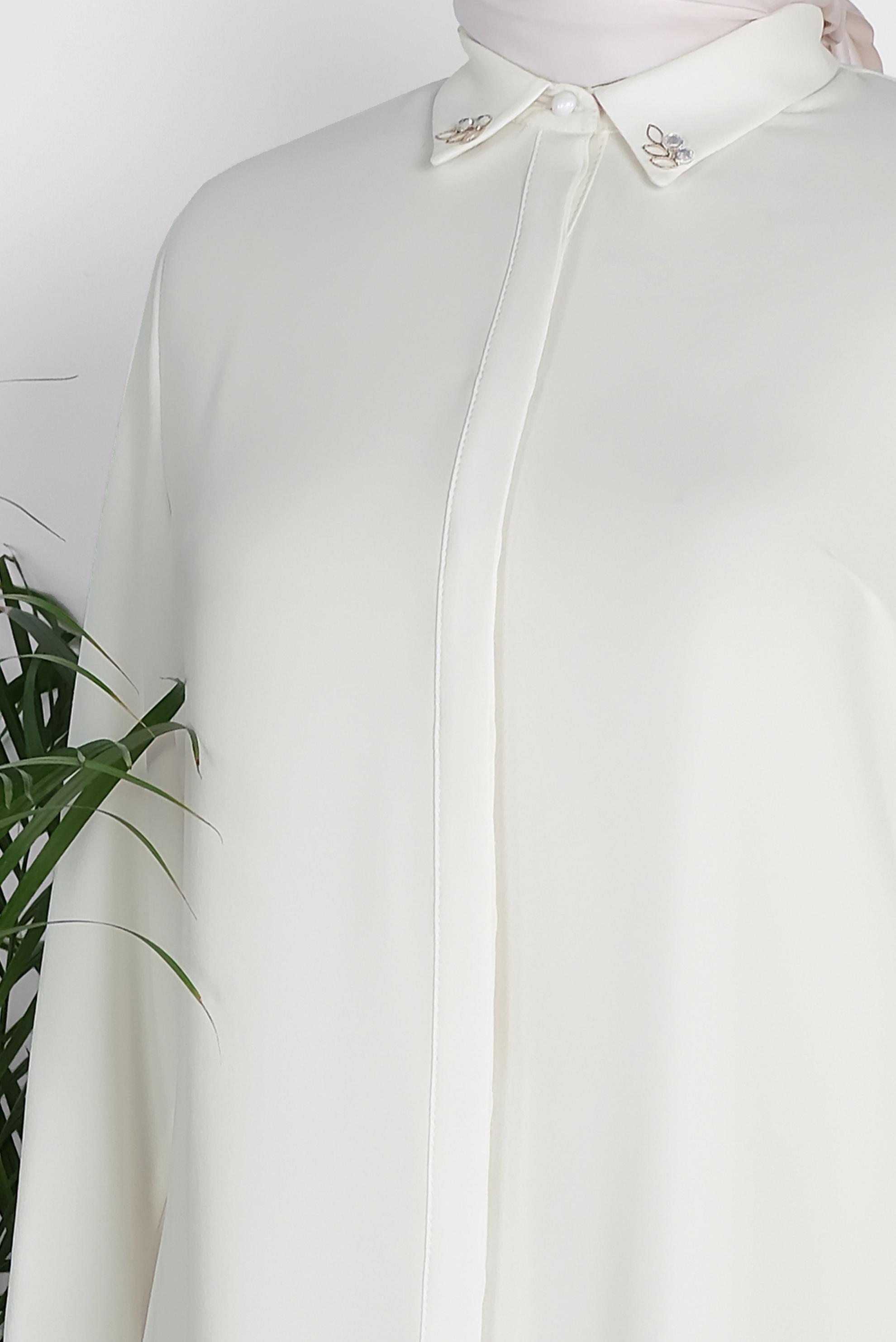 Tesettür giyim BEYAZ GÖMLEK YAKA BLUZ 2852