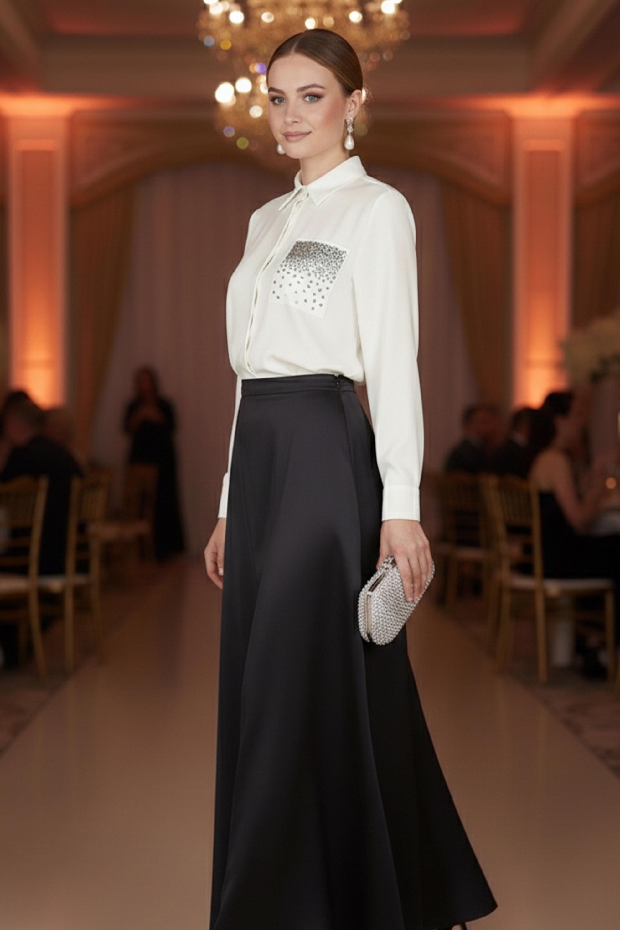 Vêtements hijab BLANC CHEMISIER DÉTAILLÉ DE GEMME 2867