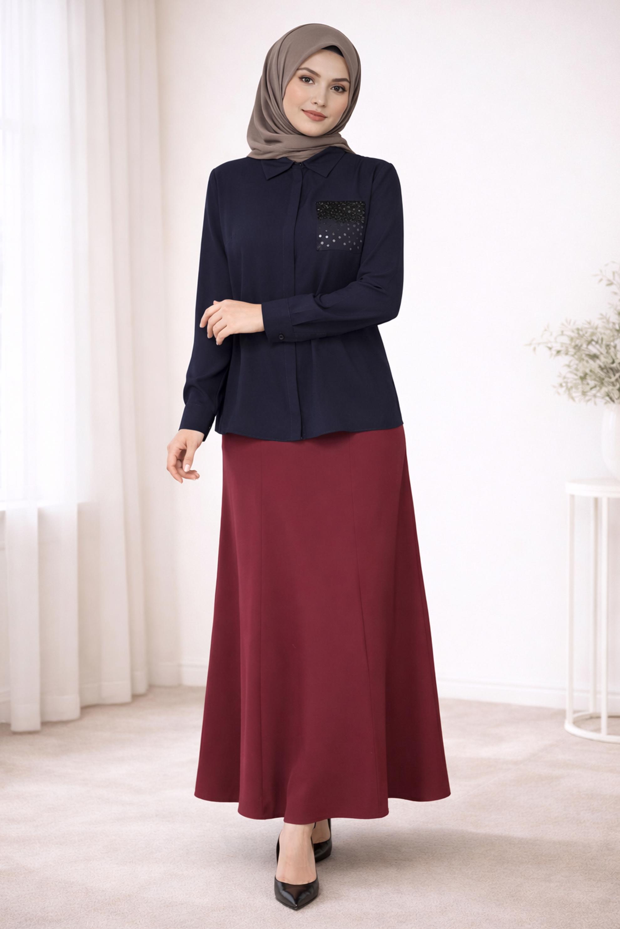 Hijab clothing NAVY BLUE GEM DETAILED BLOUSE 2867