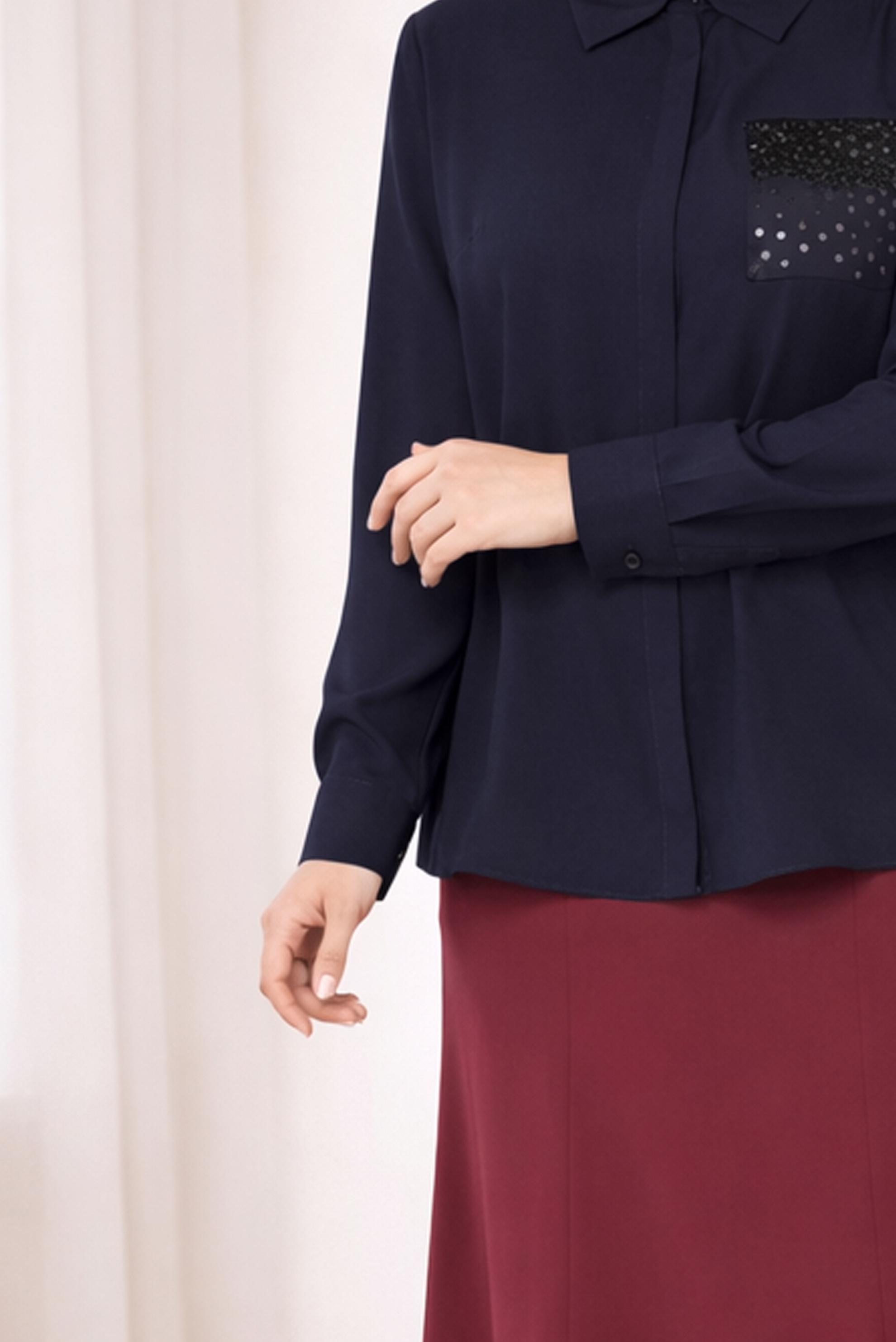 Hijab clothing NAVY BLUE GEM DETAILED BLOUSE 2867