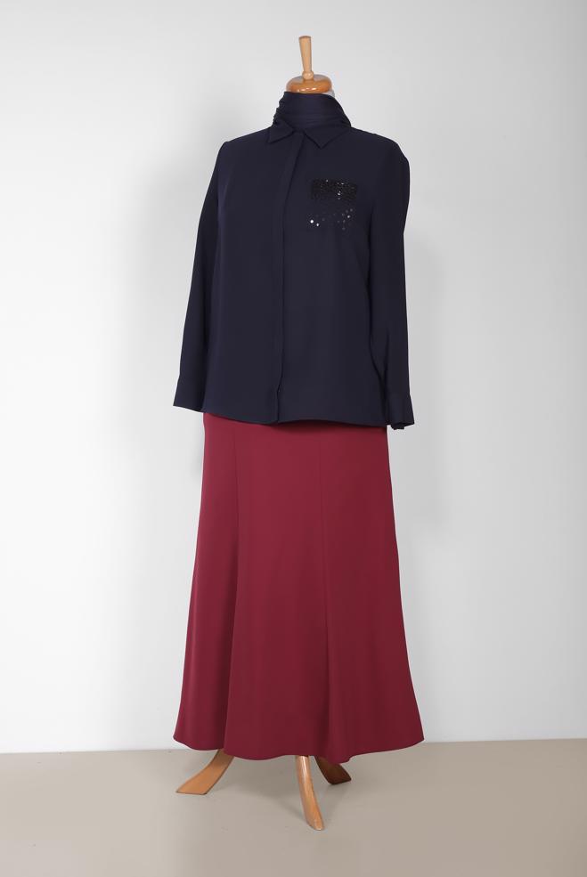 Vêtements hijab BLEU MARINE Chemisier 2867 - ALVİNA