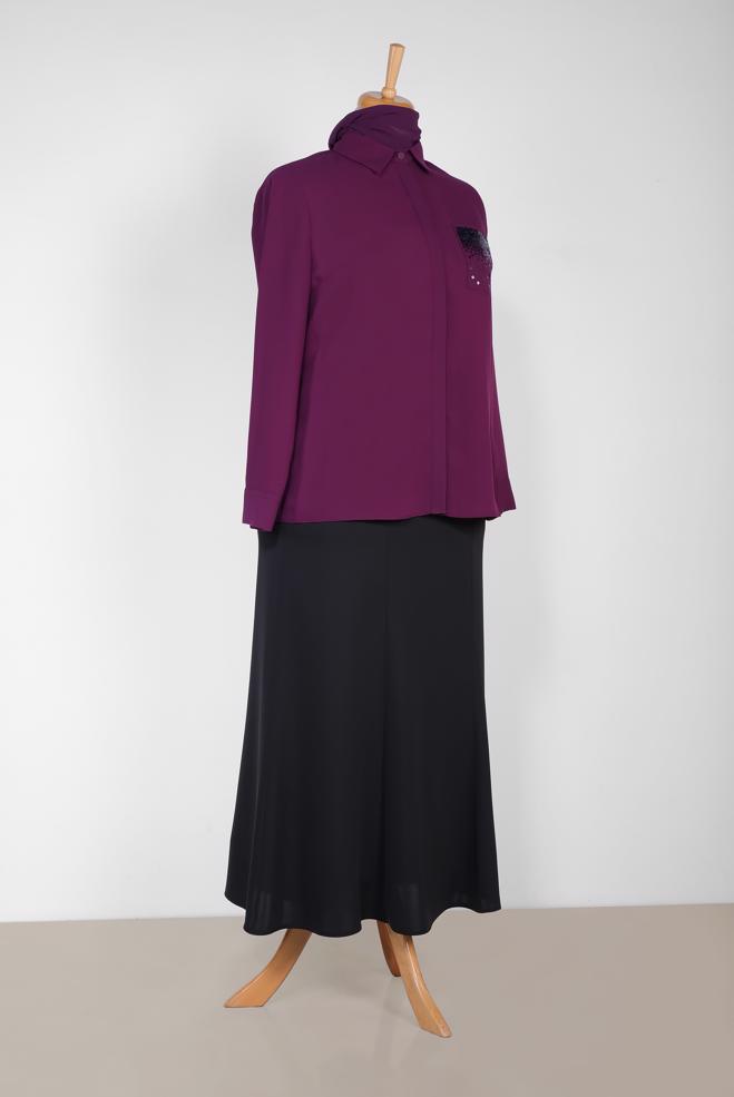 Vêtements hijab PRUNE CHEMISIER DÉTAILLÉ DE GEMME 2867 - ALVİNA