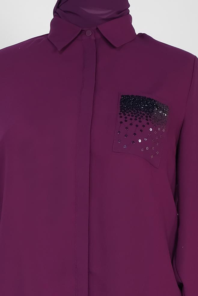 Vêtements hijab PRUNE CHEMISIER DÉTAILLÉ DE GEMME 2867 - ALVİNA