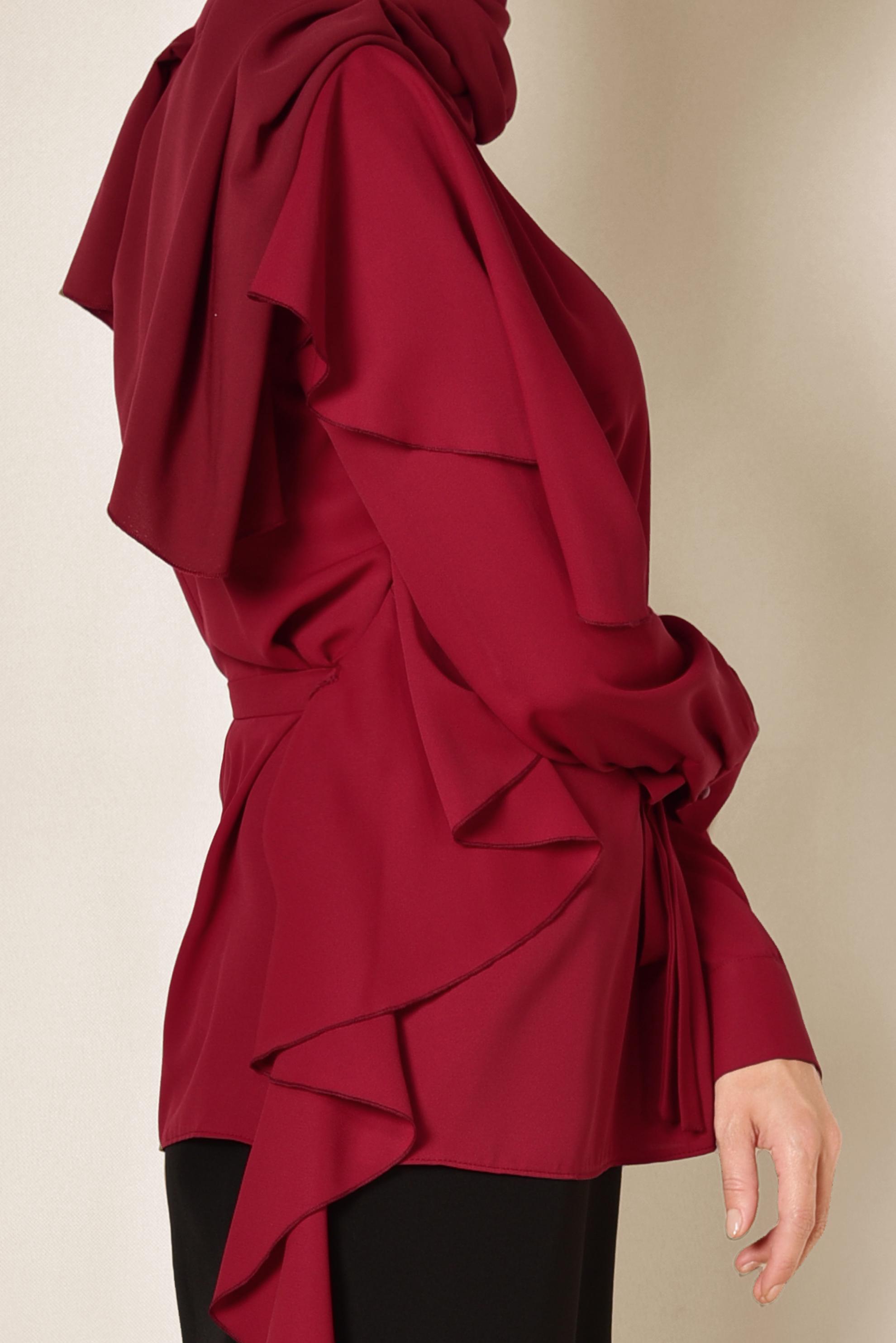 Tesettür giyim BORDO VOLAN DETAYLI BLUZ 4062