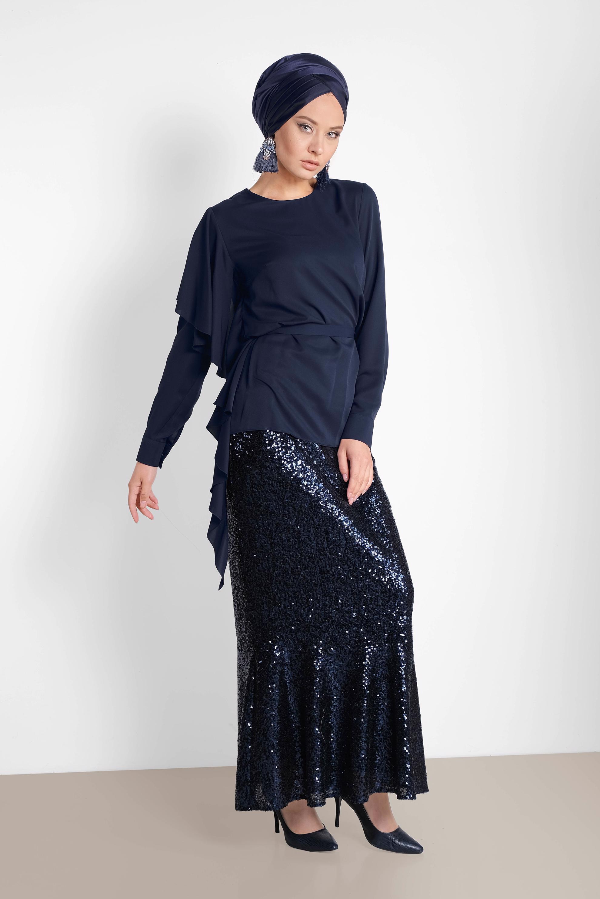 Tesettür giyim LACİVERT VOLAN DETAYLI BLUZ 4062