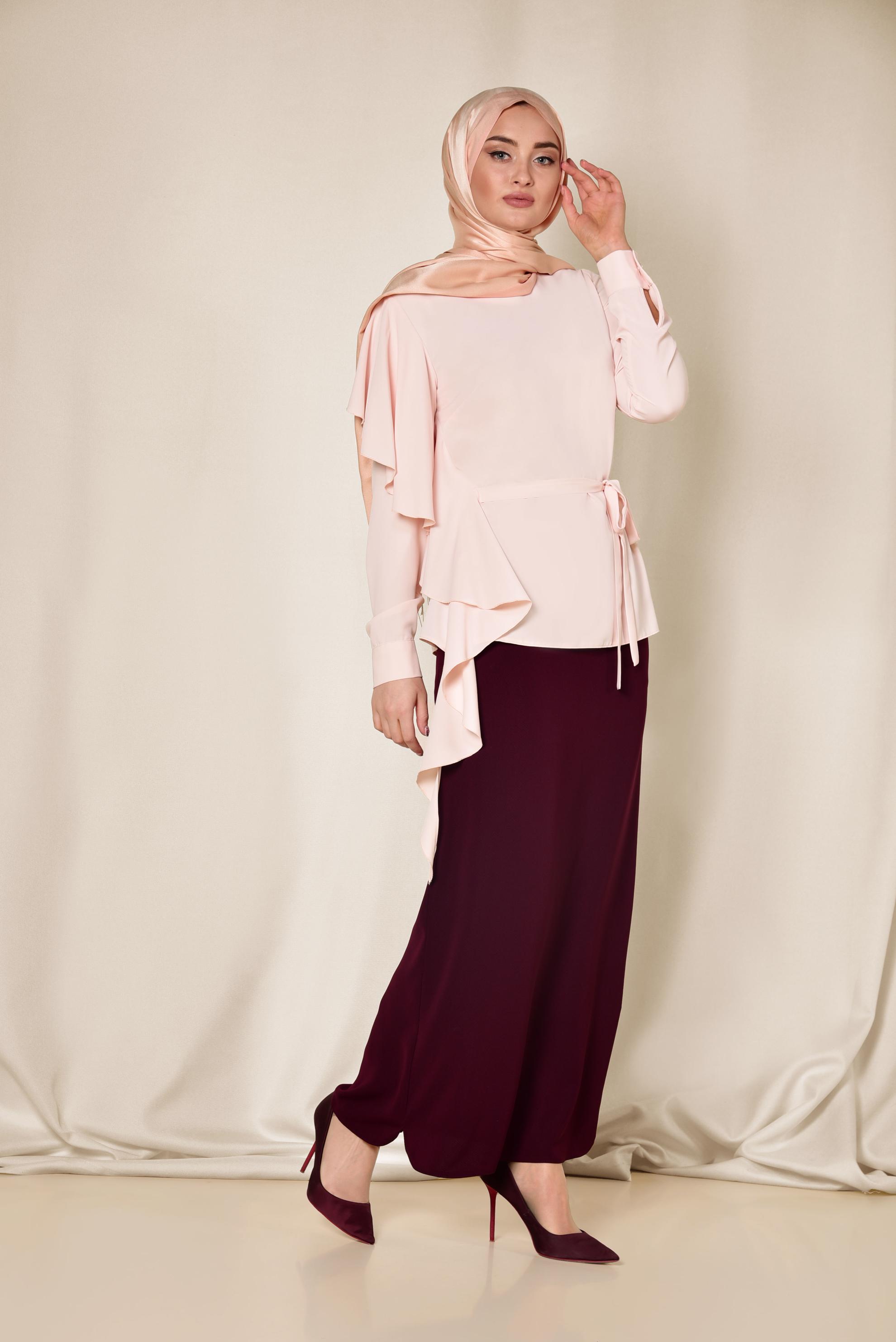 Tesettür giyim PUDRA VOLAN DETAYLI BLUZ 4062