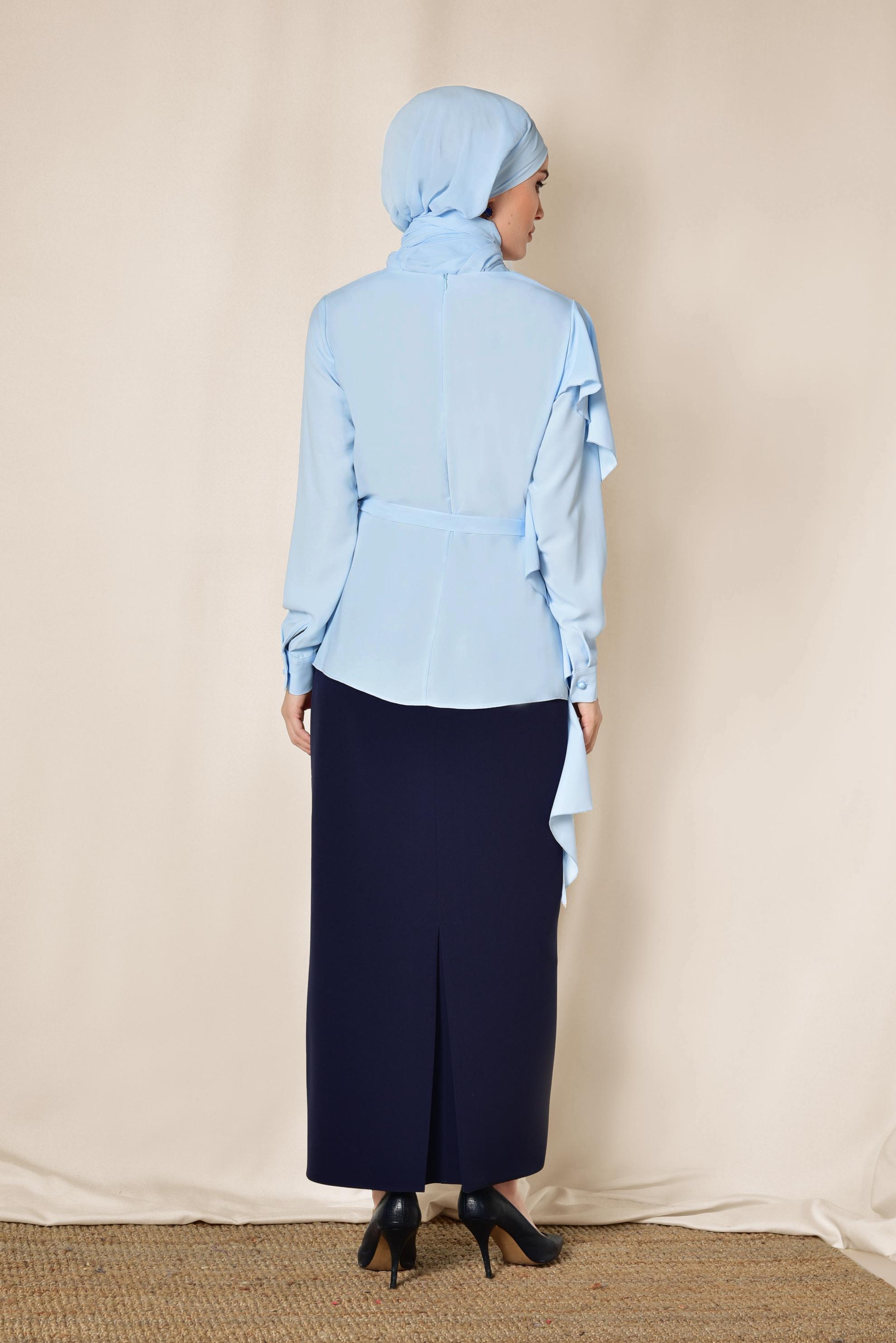 Tesettür giyim MAVİ VOLAN DETAYLI BLUZ 4062