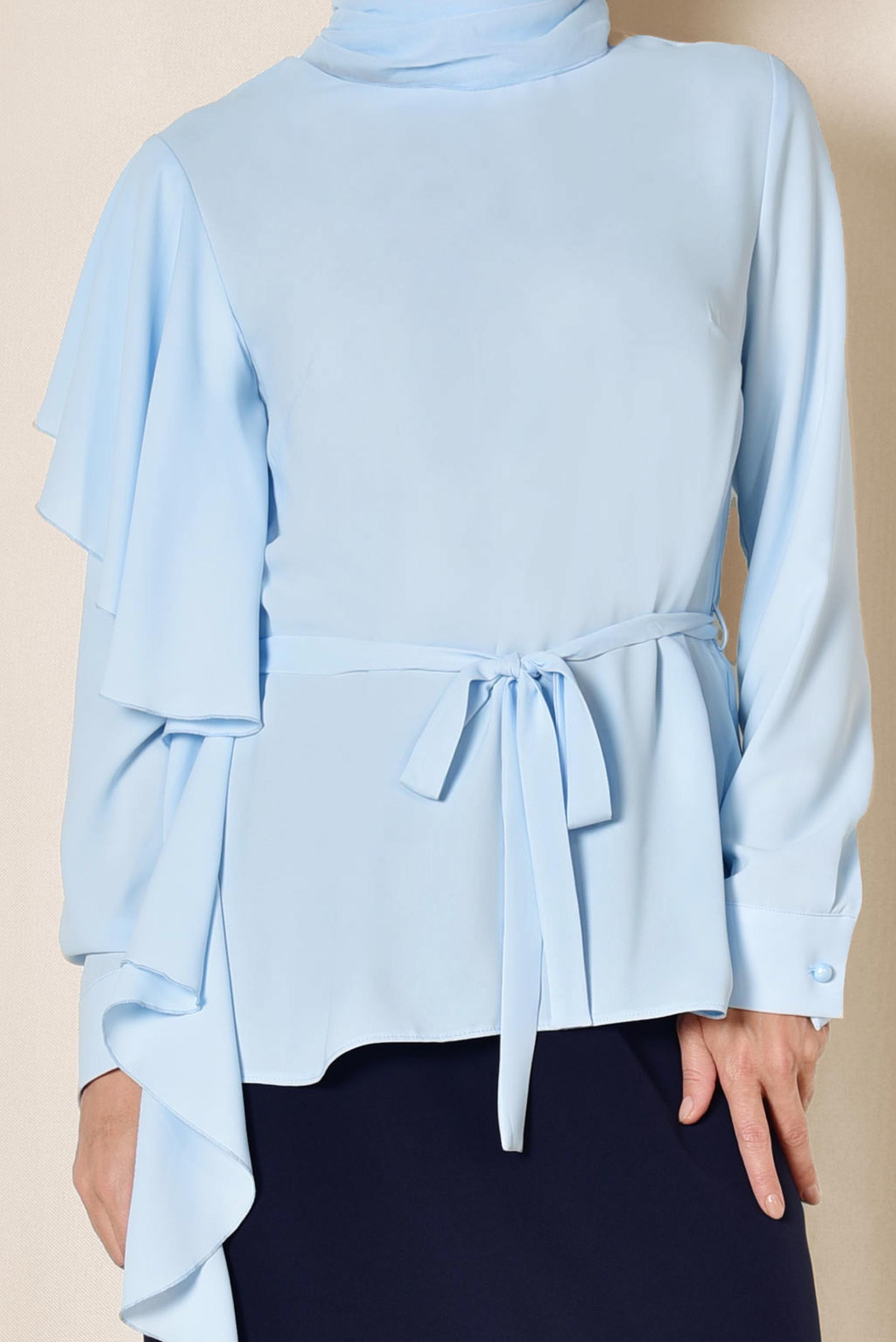 Tesettür giyim MAVİ VOLAN DETAYLI BLUZ 4062