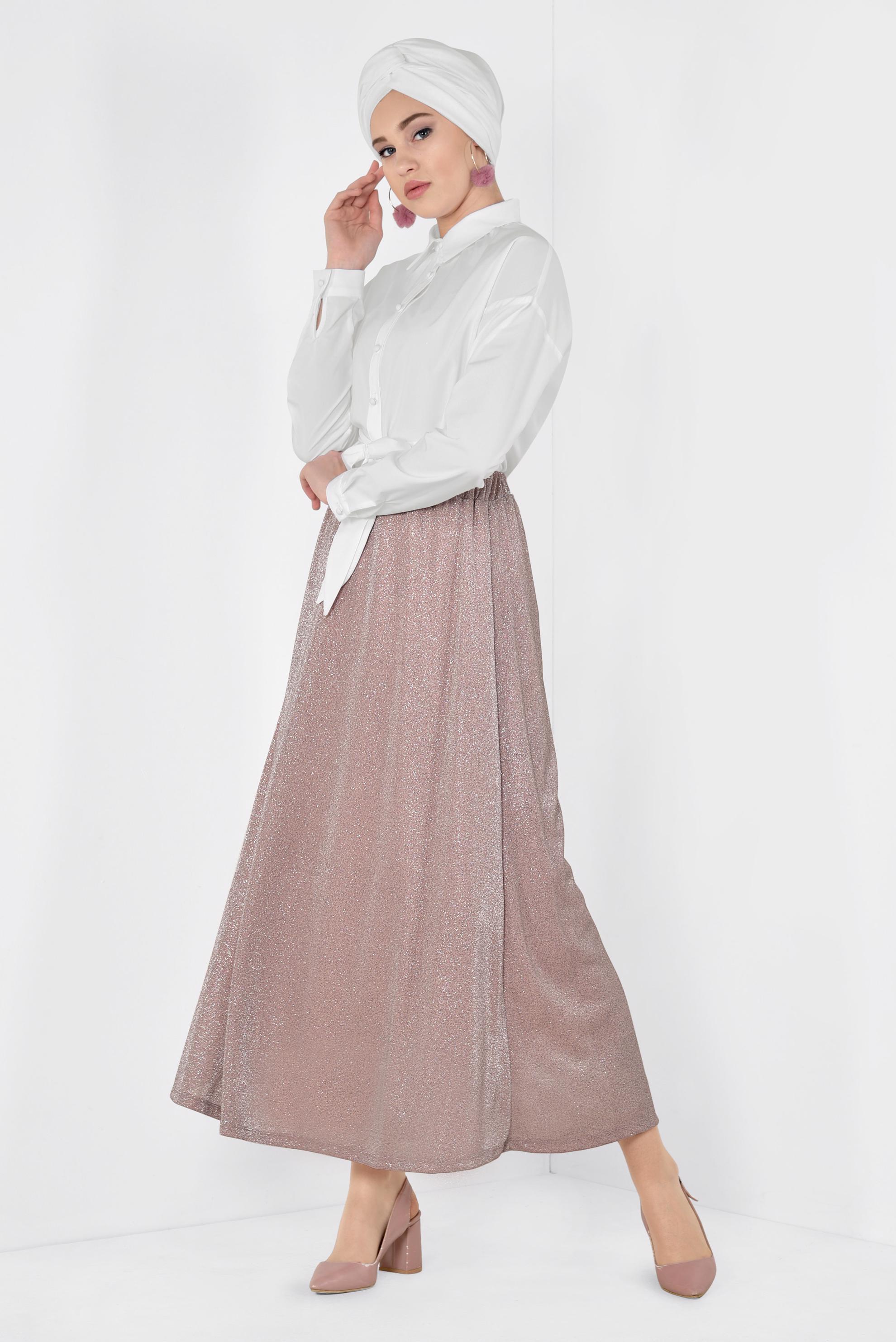 Tesettür giyim BEYAZ ÖNDEN DÜĞMELİ BELİ KUŞAKLI BLUZ 4077