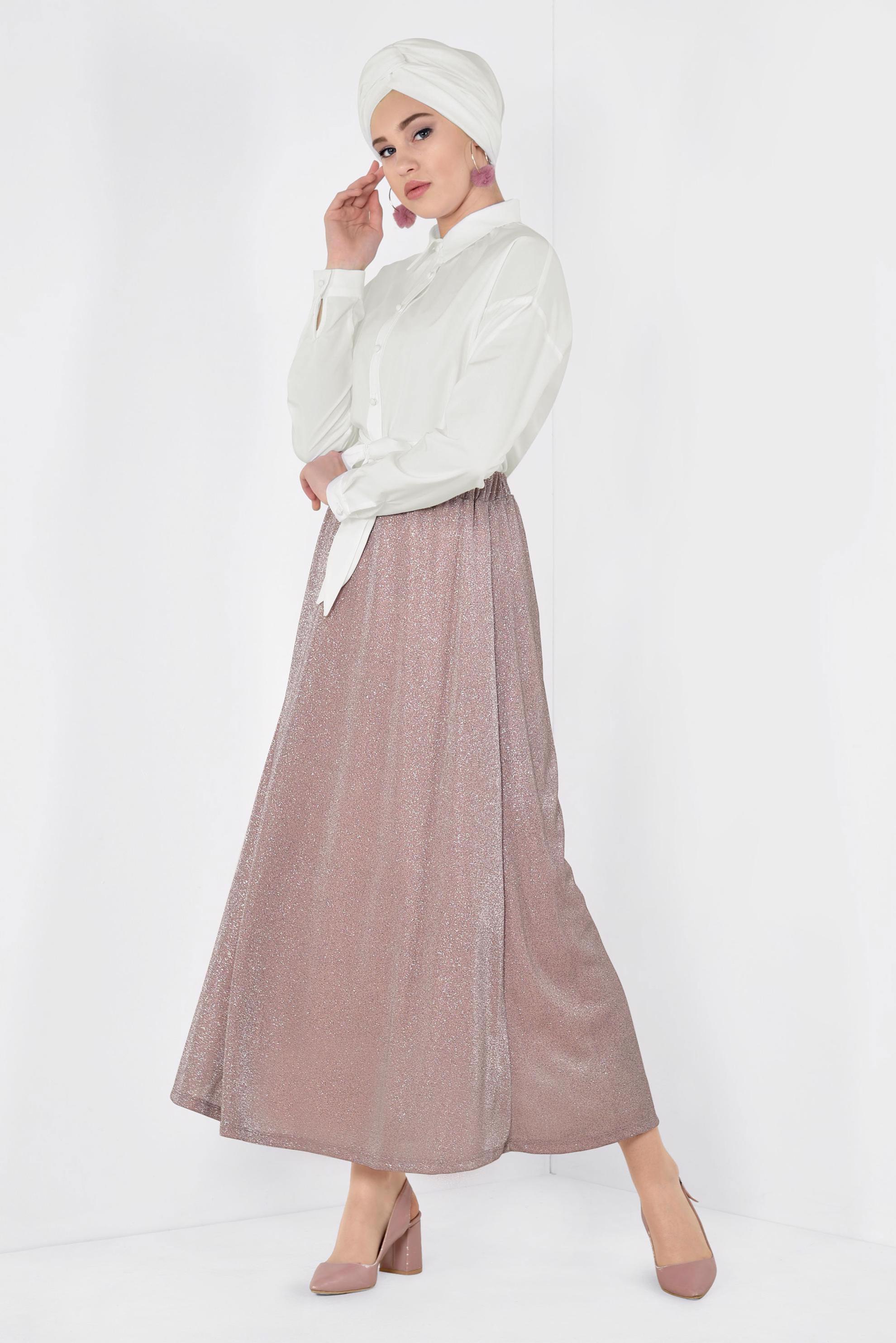 Tesettür giyim BEYAZ ÖNDEN DÜĞMELİ BELİ KUŞAKLI BLUZ 4077