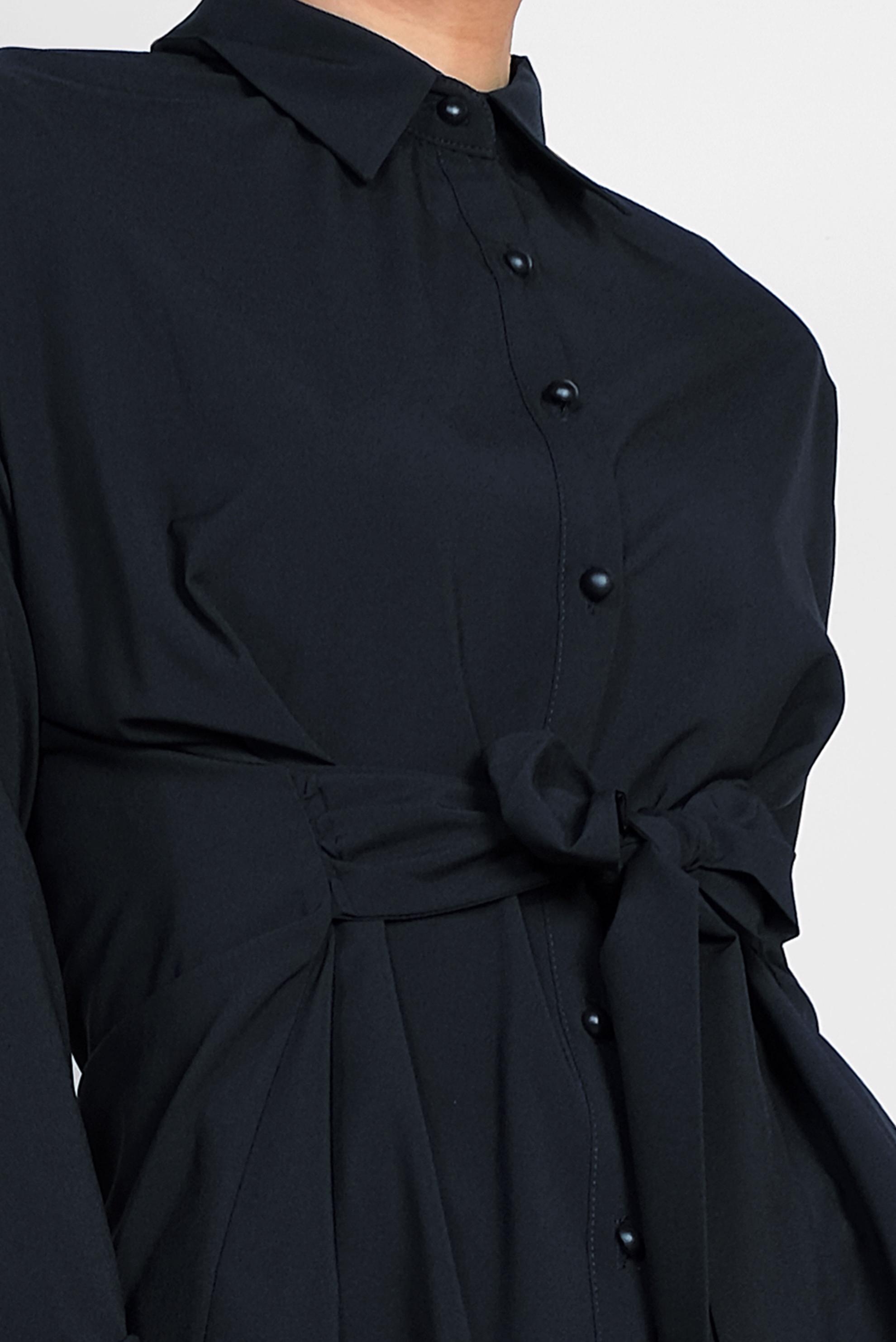 Tesettür giyim LACİVERT ÖNDEN DÜĞMELİ BELİ KUŞAKLI BLUZ 4077