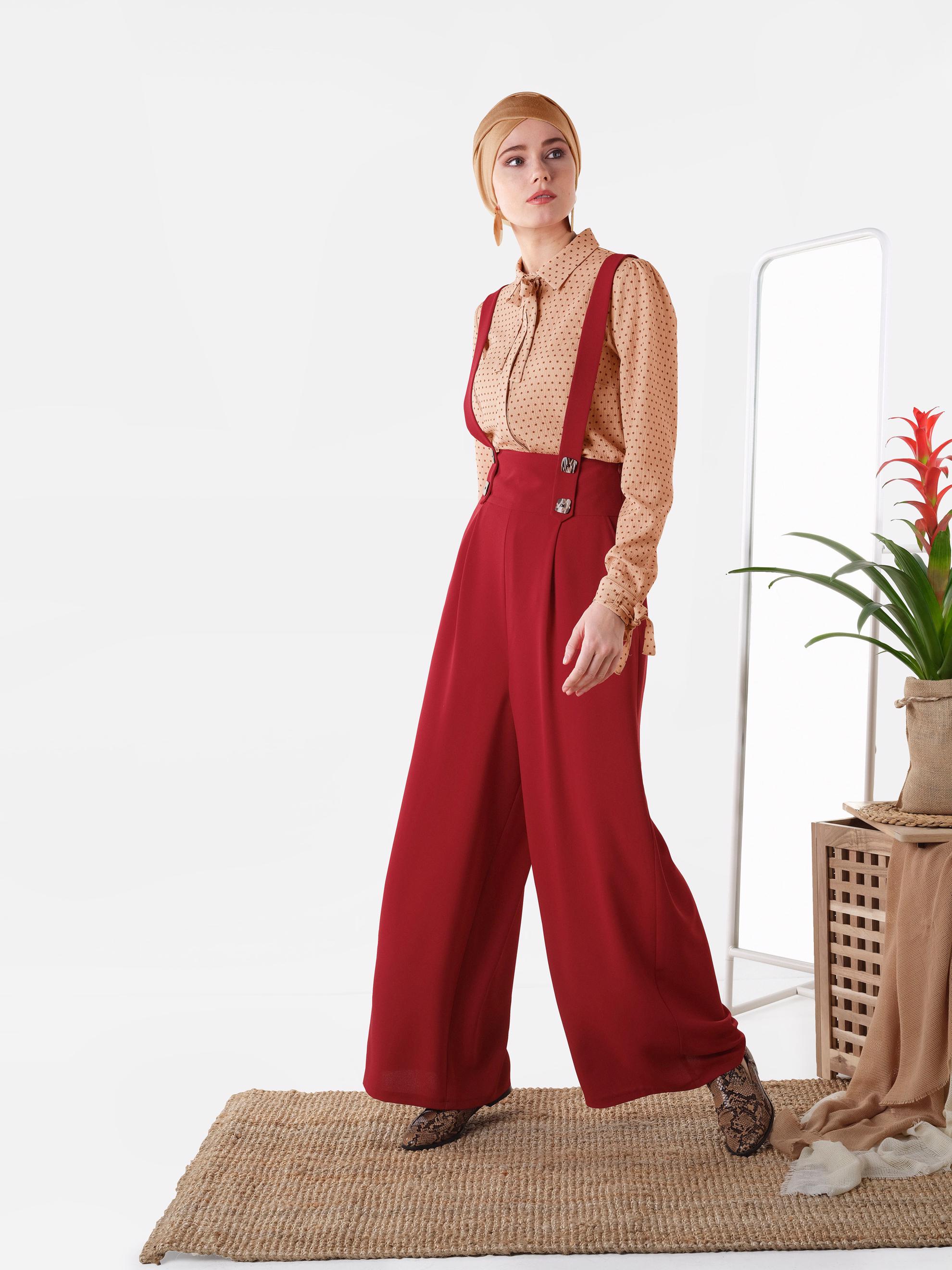 Tesettür giyim PUDRA PUANTİYE DESENLİ BAĞCIKLI BLUZ 4081