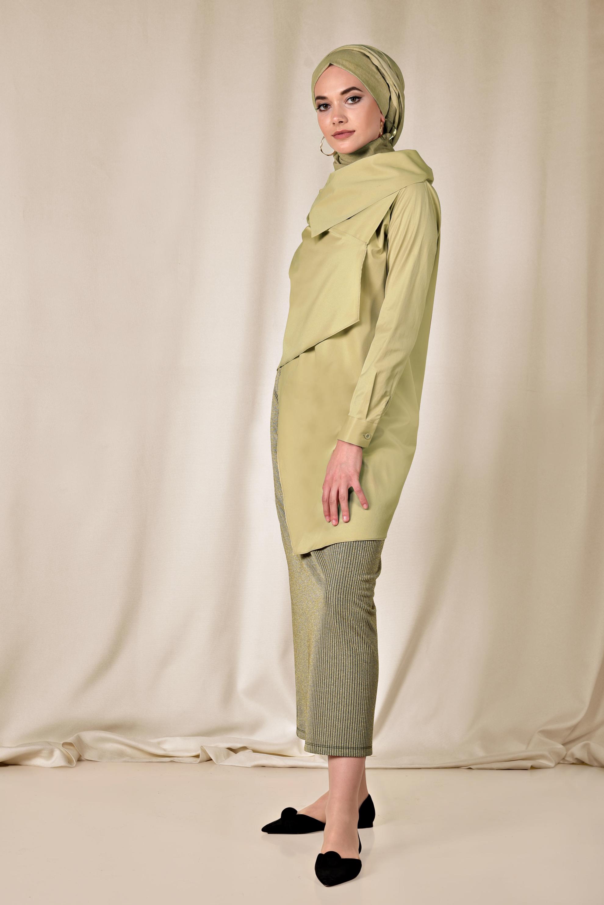 Tesettür giyim SARI YAKASI DÜĞMELİ ASİMETRİK BLUZ 4096 