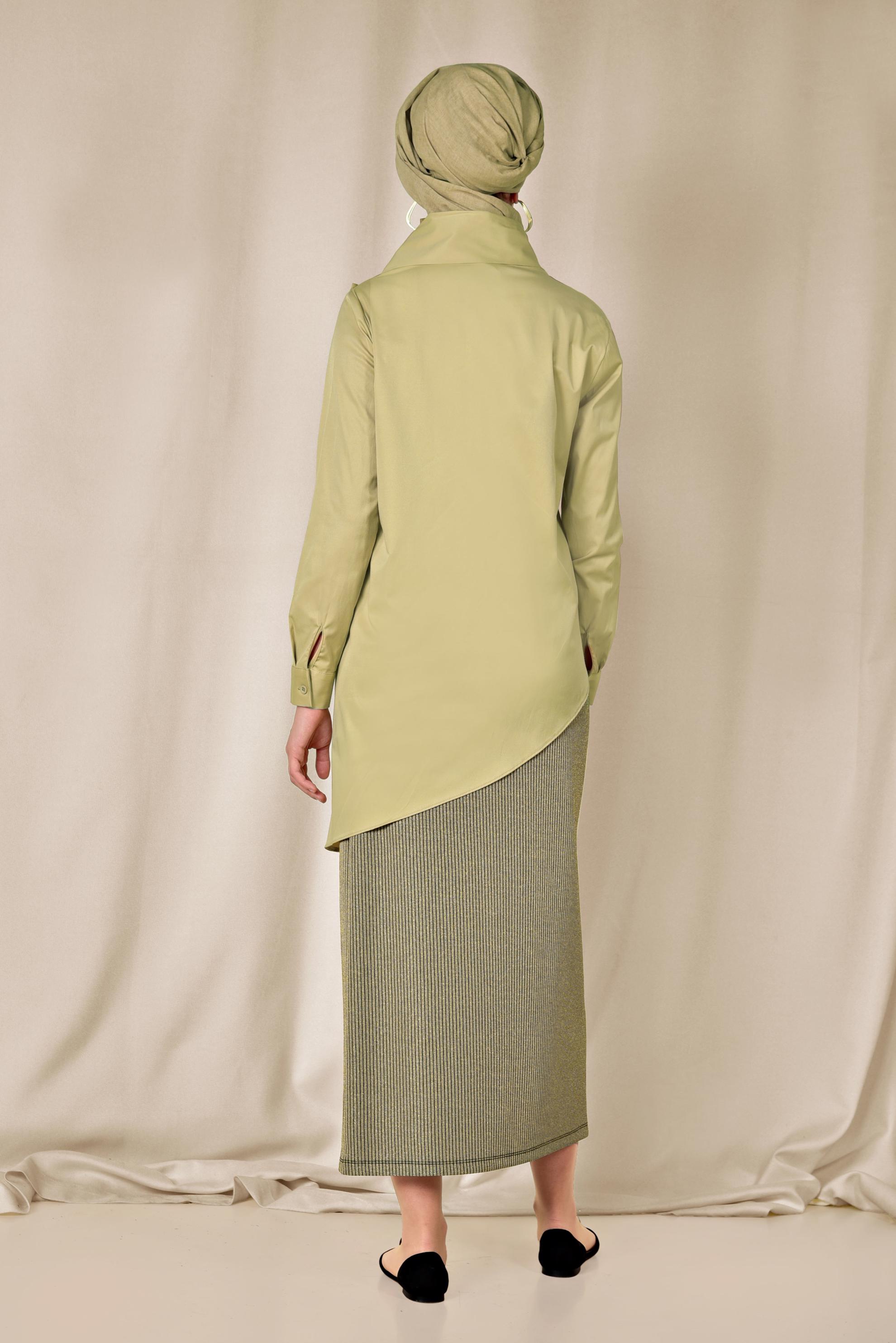 Tesettür giyim SARI YAKASI DÜĞMELİ ASİMETRİK BLUZ 4096 