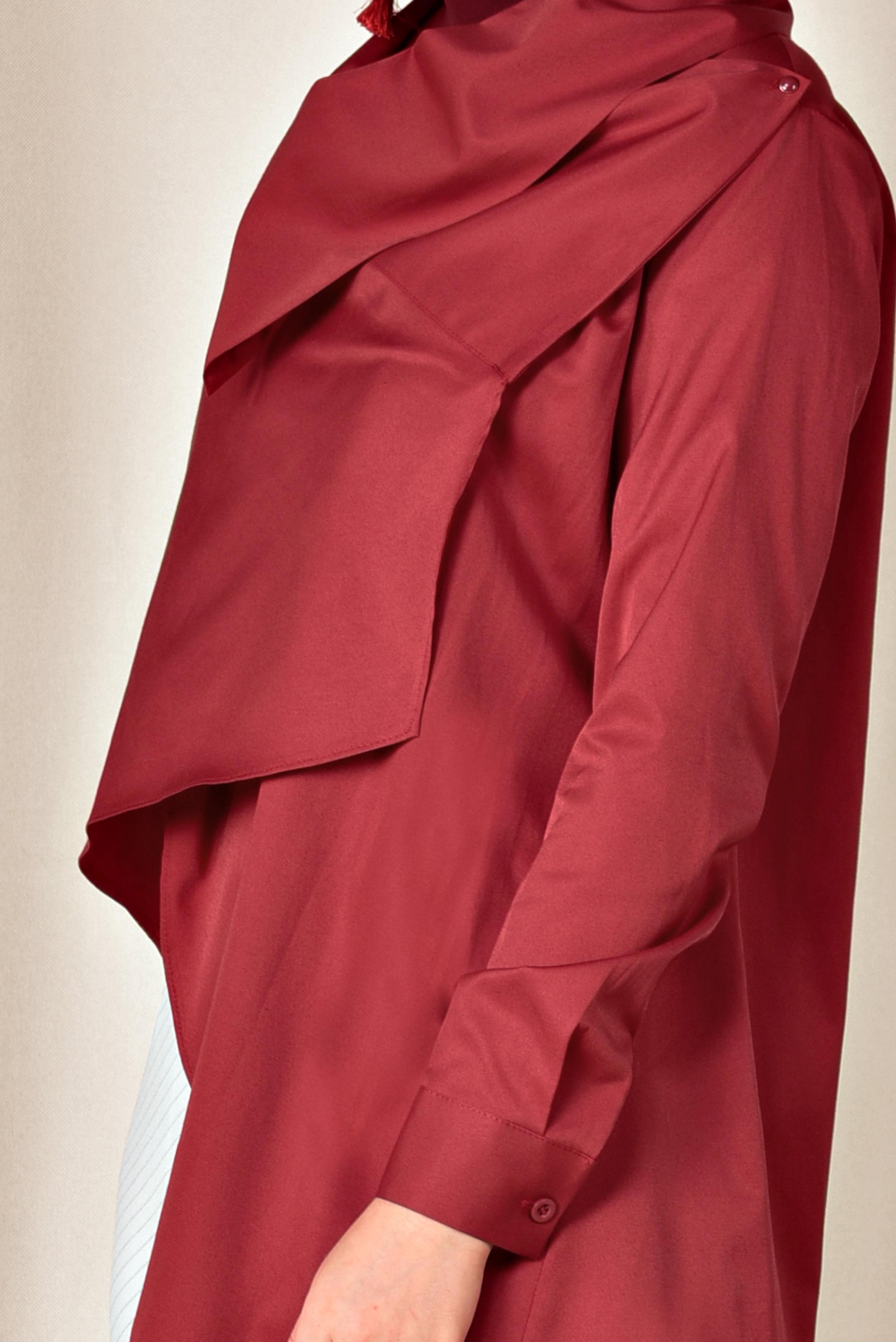 Tesettür giyim BORDO YAKASI DÜĞMELİ ASİMETRİK BLUZ 4096 