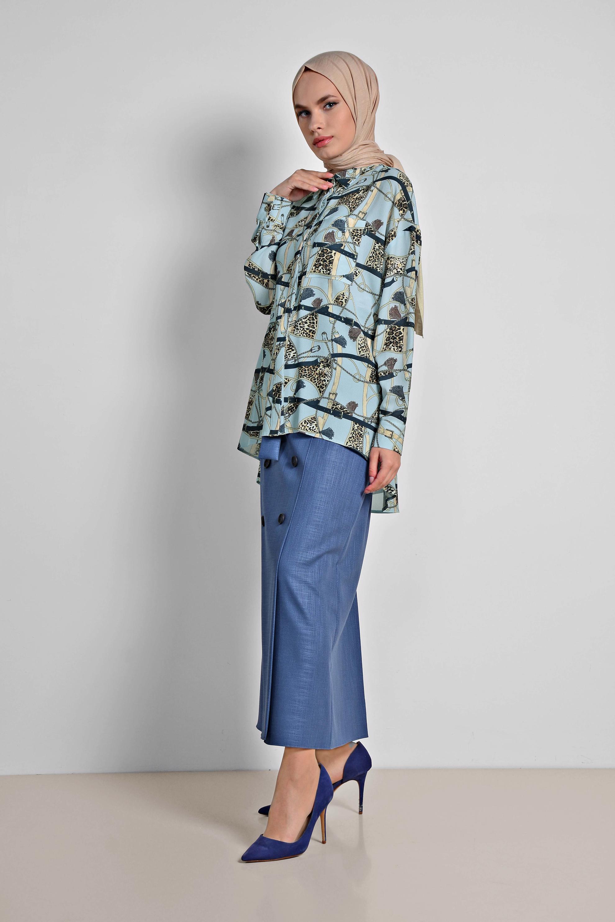 Tesettür giyim MAVİ MİX DESENLİ BLUZ 4116