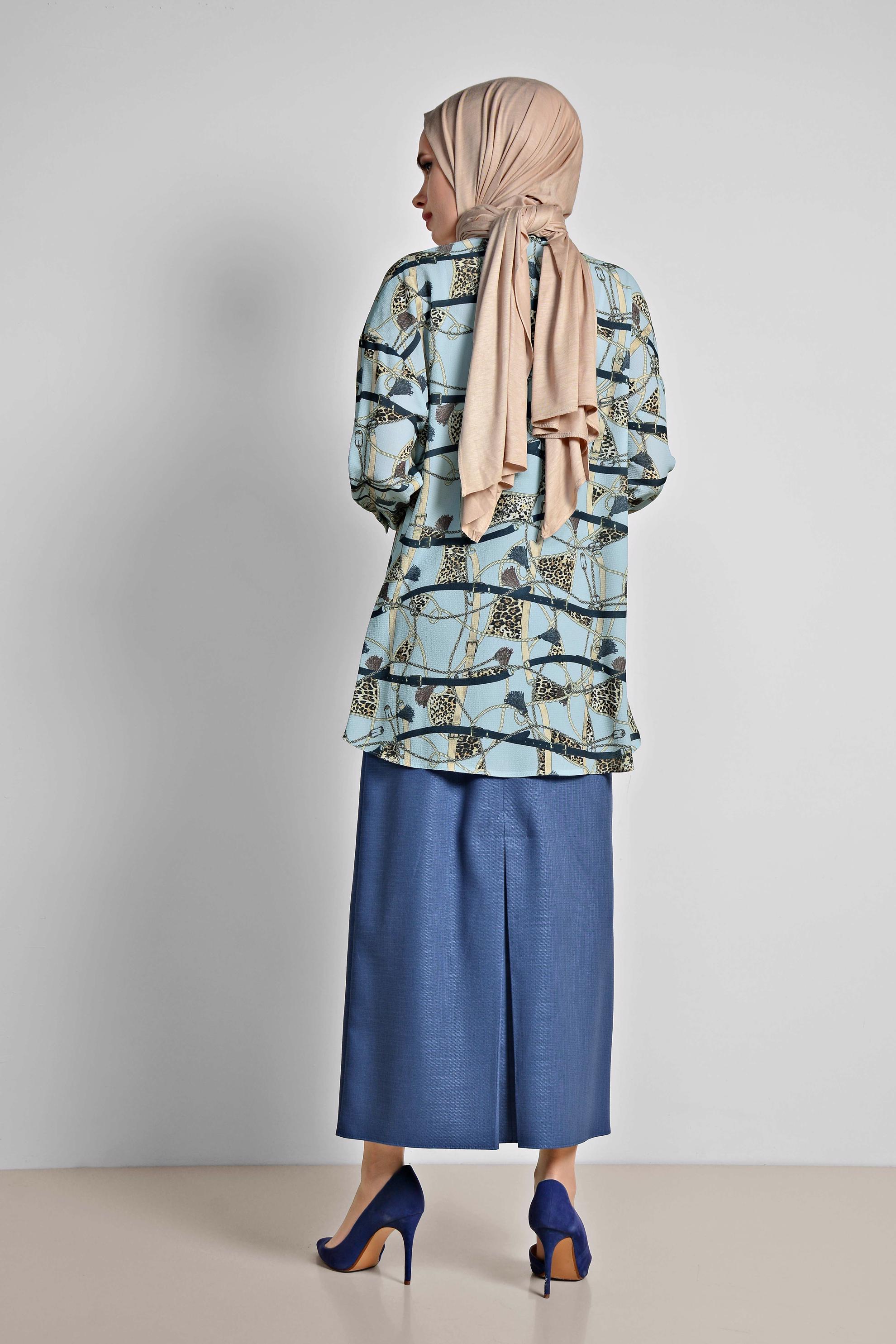 Tesettür giyim MAVİ MİX DESENLİ BLUZ 4116