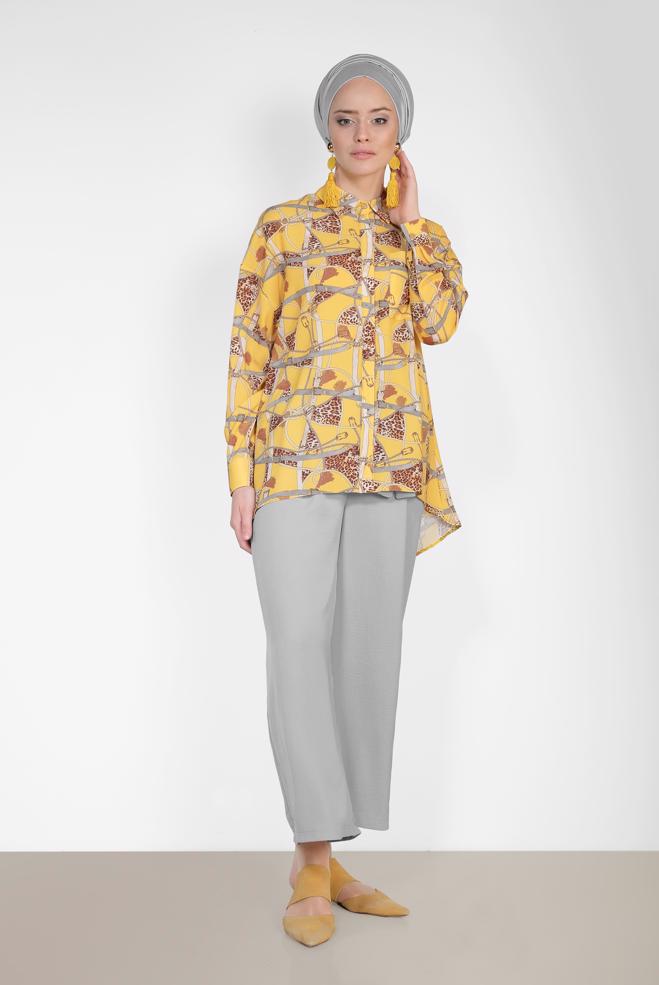 Tesettür giyim SARI MİX DESENLİ BLUZ 4116 - ALVİNA