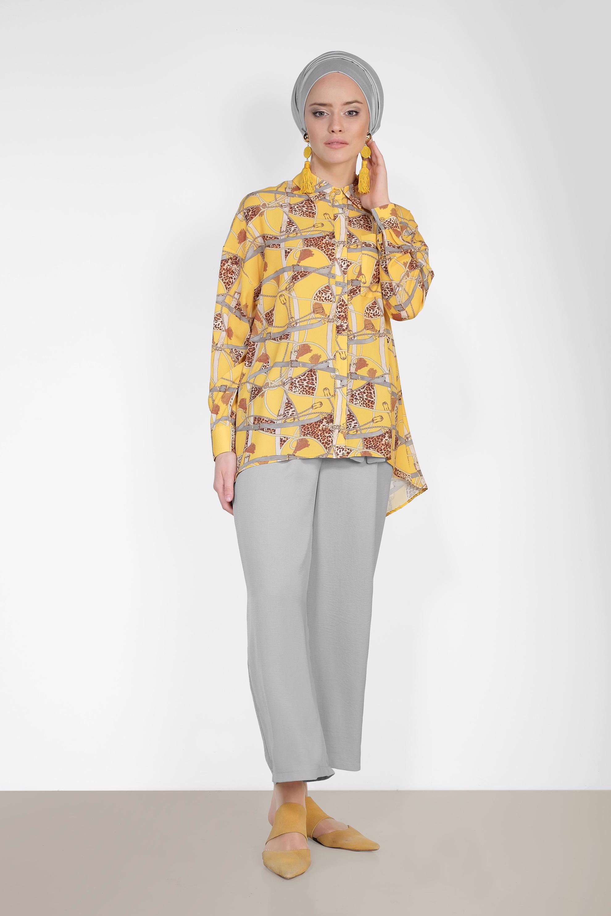 Tesettür giyim SARI MİX DESENLİ BLUZ 4116