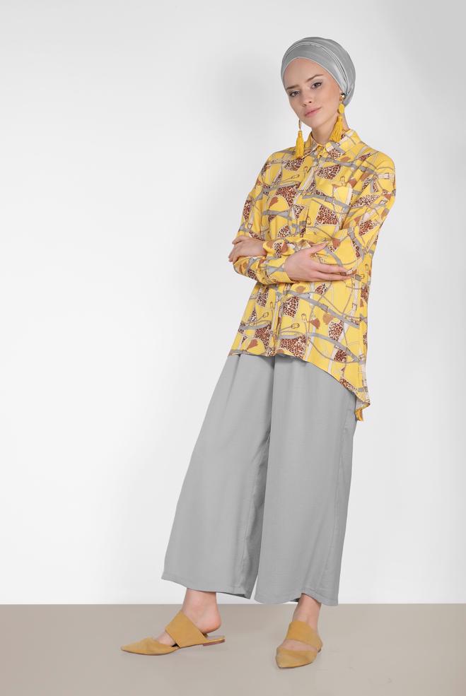 Tesettür giyim SARI MİX DESENLİ BLUZ 4116 - ALVİNA