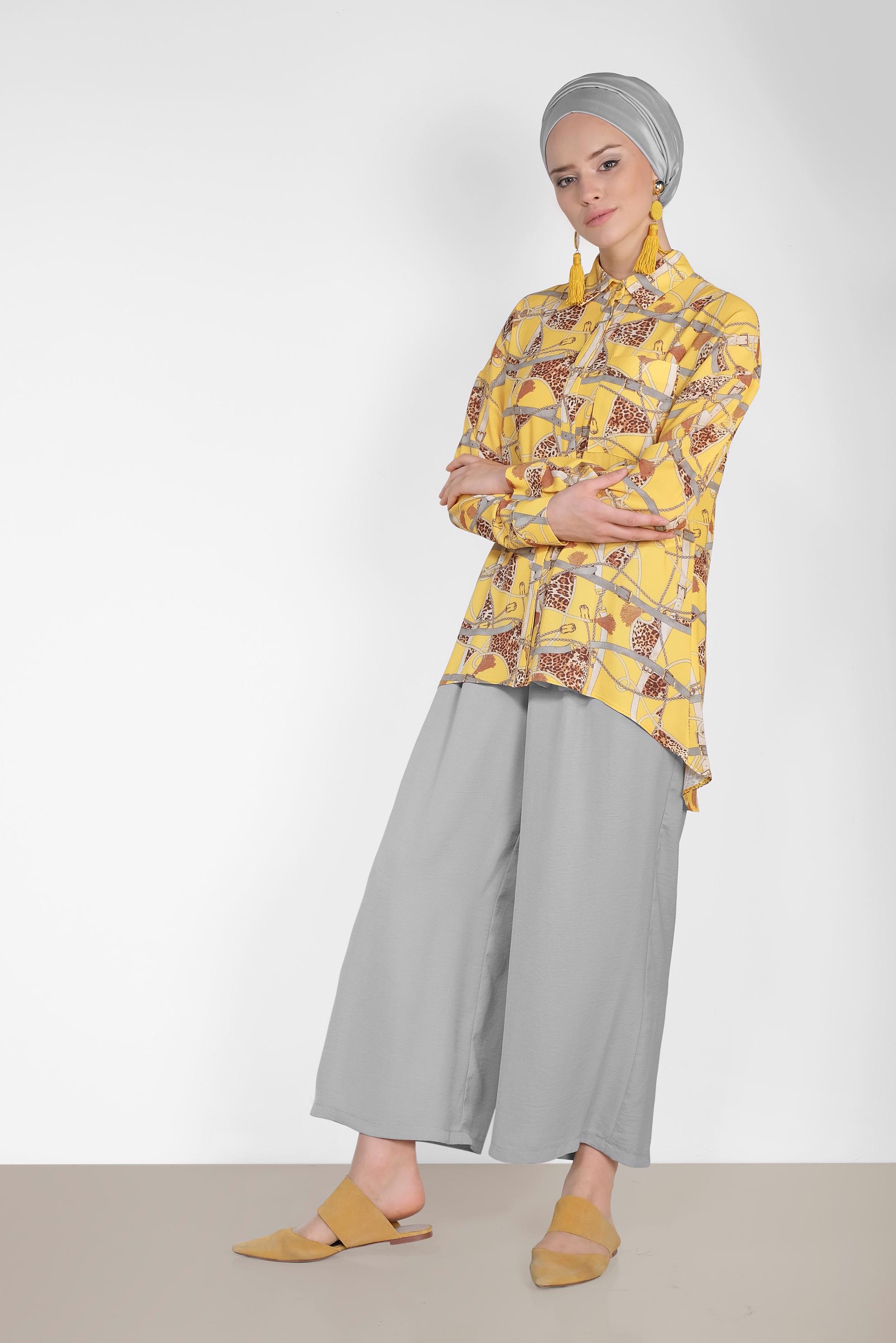 Tesettür giyim SARI MİX DESENLİ BLUZ 4116