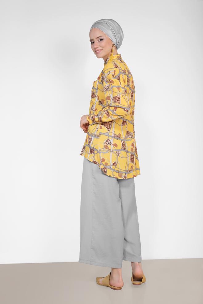 Tesettür giyim SARI MİX DESENLİ BLUZ 4116 - ALVİNA