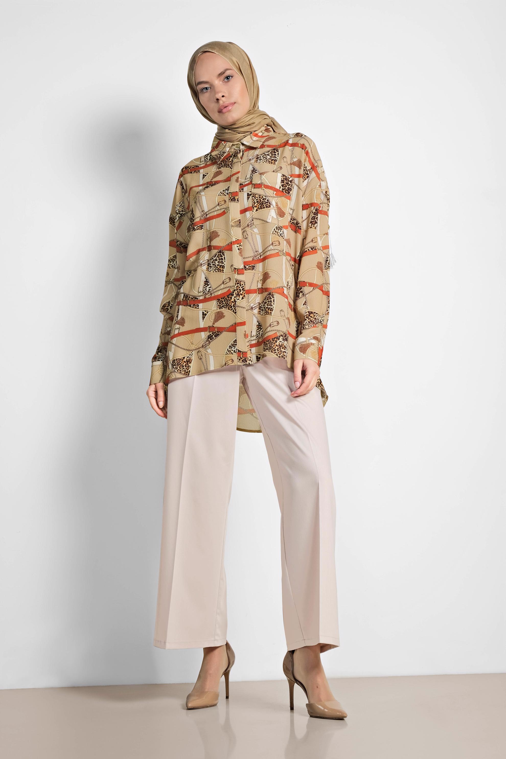 Tesettür giyim KAHVE MİX DESENLİ BLUZ 4116