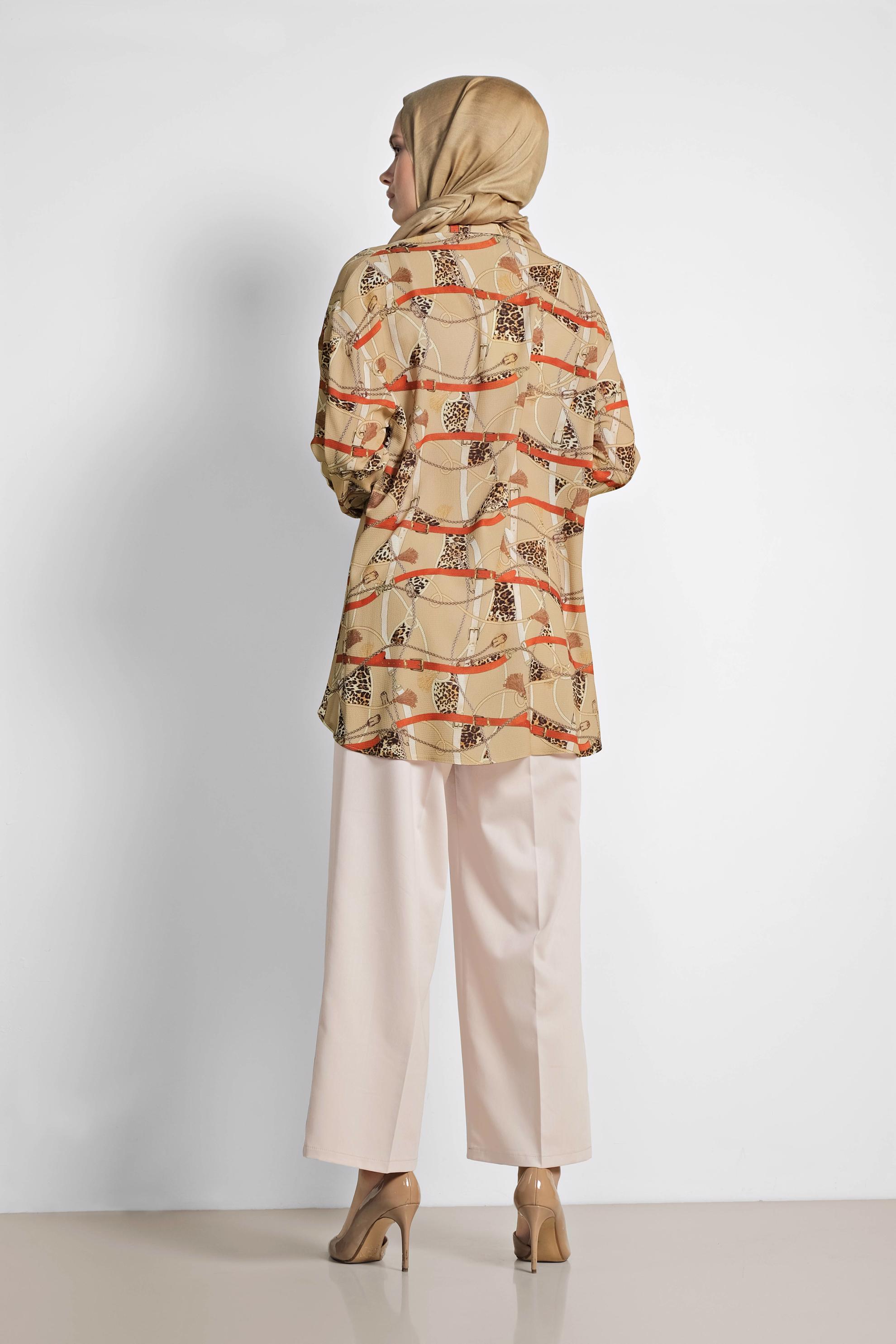 Tesettür giyim KAHVE MİX DESENLİ BLUZ 4116