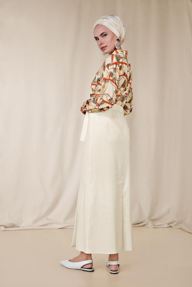 Tesettür giyim BEJ MİX DESENLİ BLUZ 4116 - ALVİNA