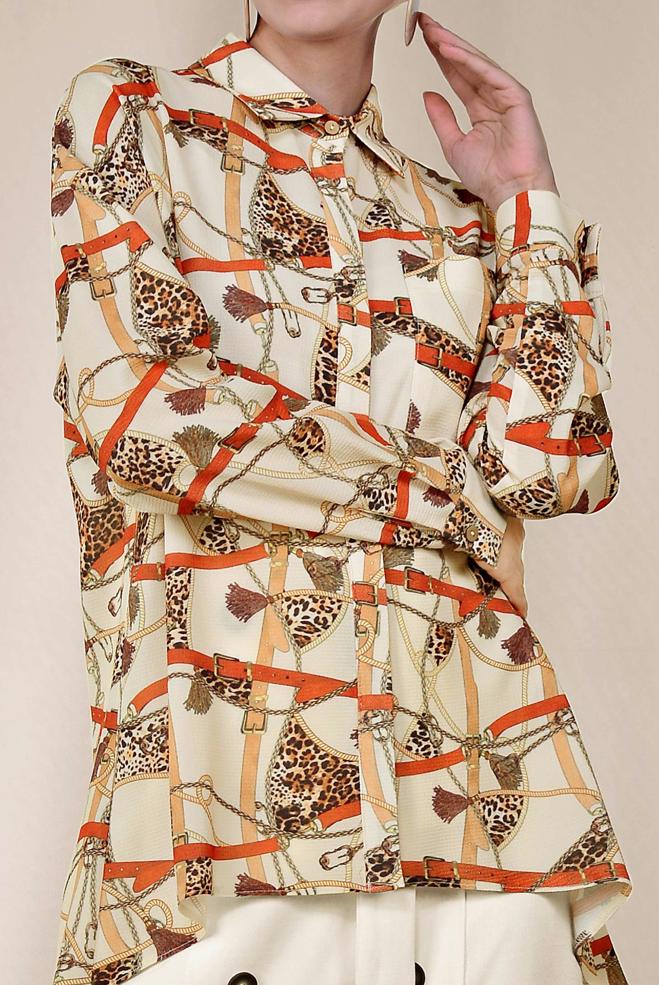 Tesettür giyim BEJ MİX DESENLİ BLUZ 4116 - ALVİNA