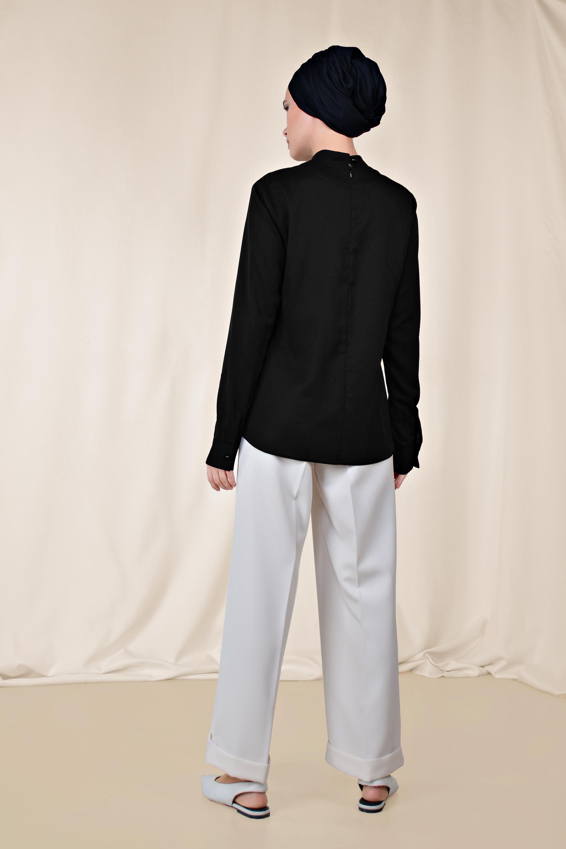 Tesettür giyim SİYAH YAKASI BAĞCIKLI BLUZ 4163