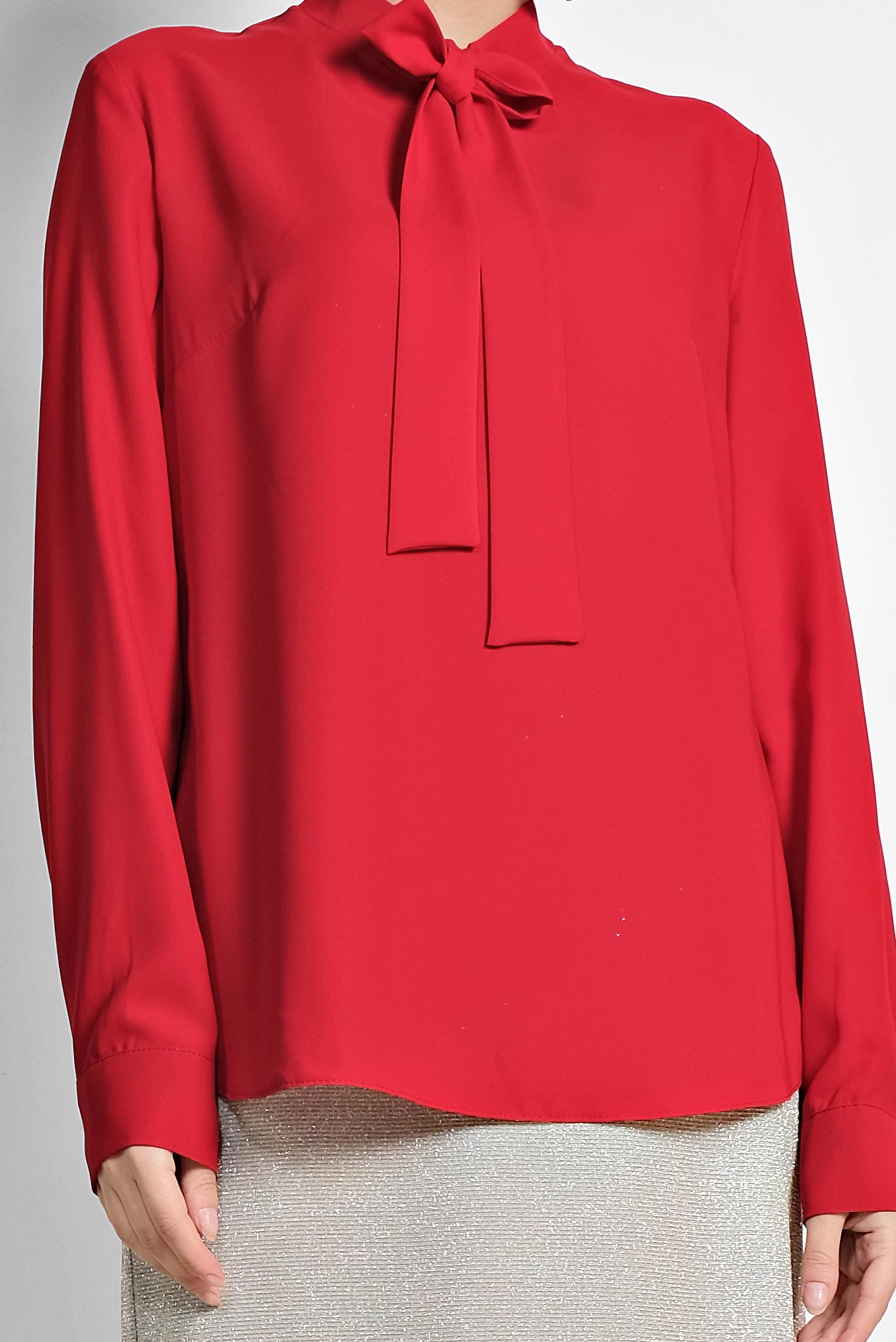 Tesettür giyim KIRMIZI YAKASI BAĞCIKLI BLUZ 4163