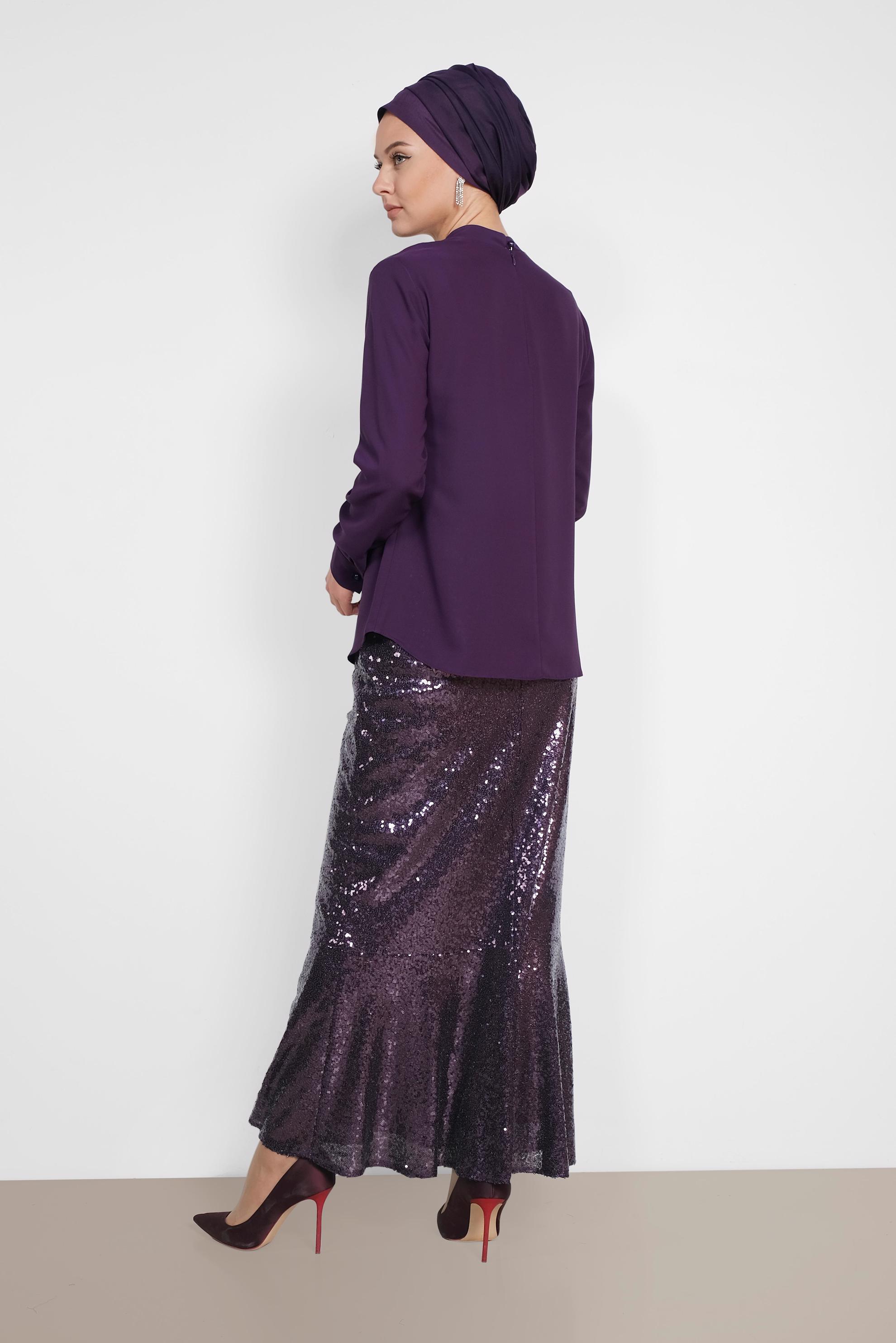 Tesettür giyim MOR YAKASI BAĞCIKLI BLUZ 4163