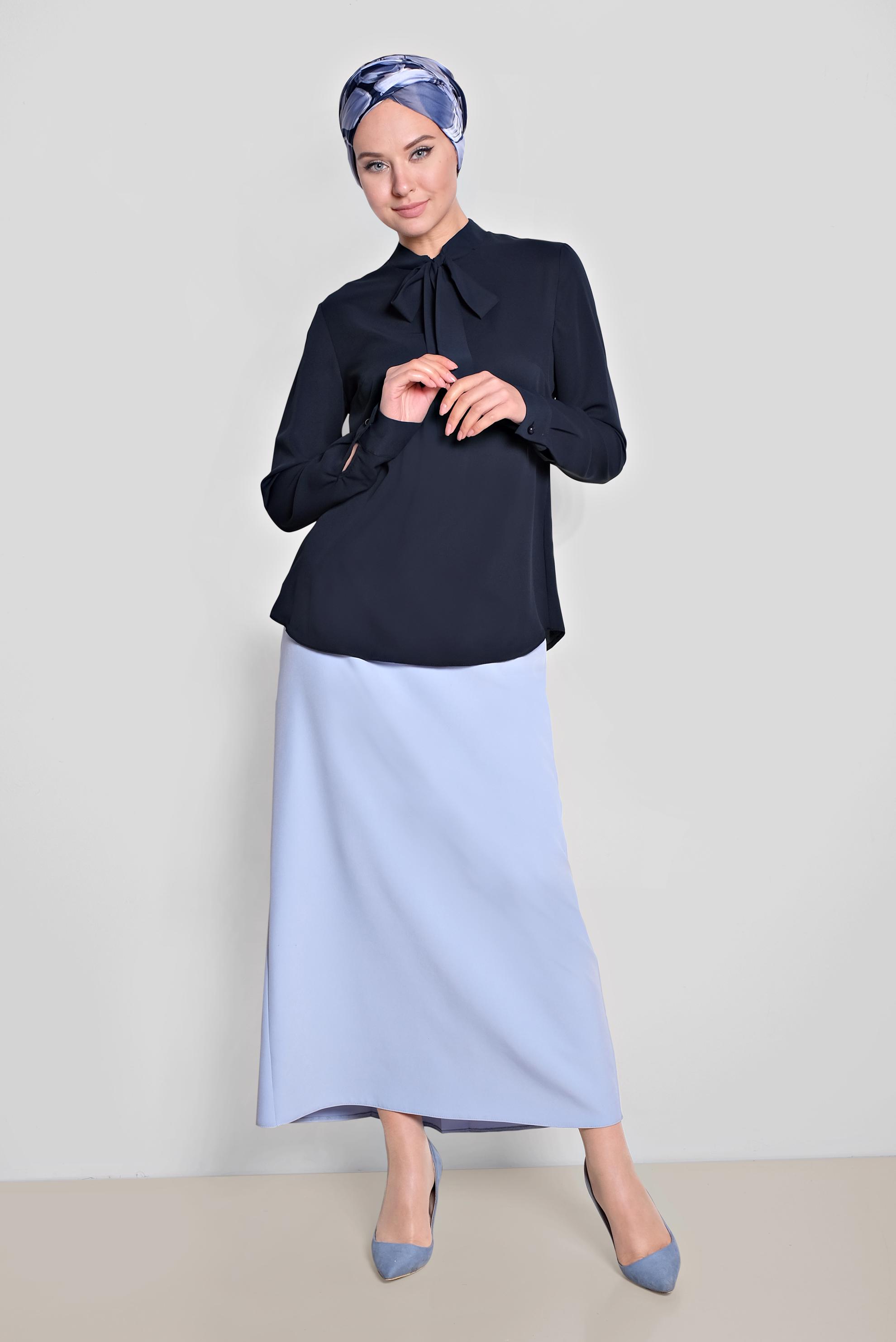 Tesettür giyim LACİVERT YAKASI BAĞCIKLI BLUZ 4163