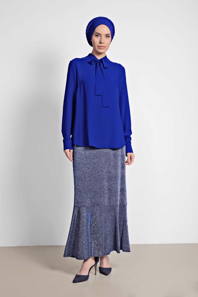 Tesettür giyim  YAKASI BAĞCIKLI BLUZ 4163 - ALVİNA