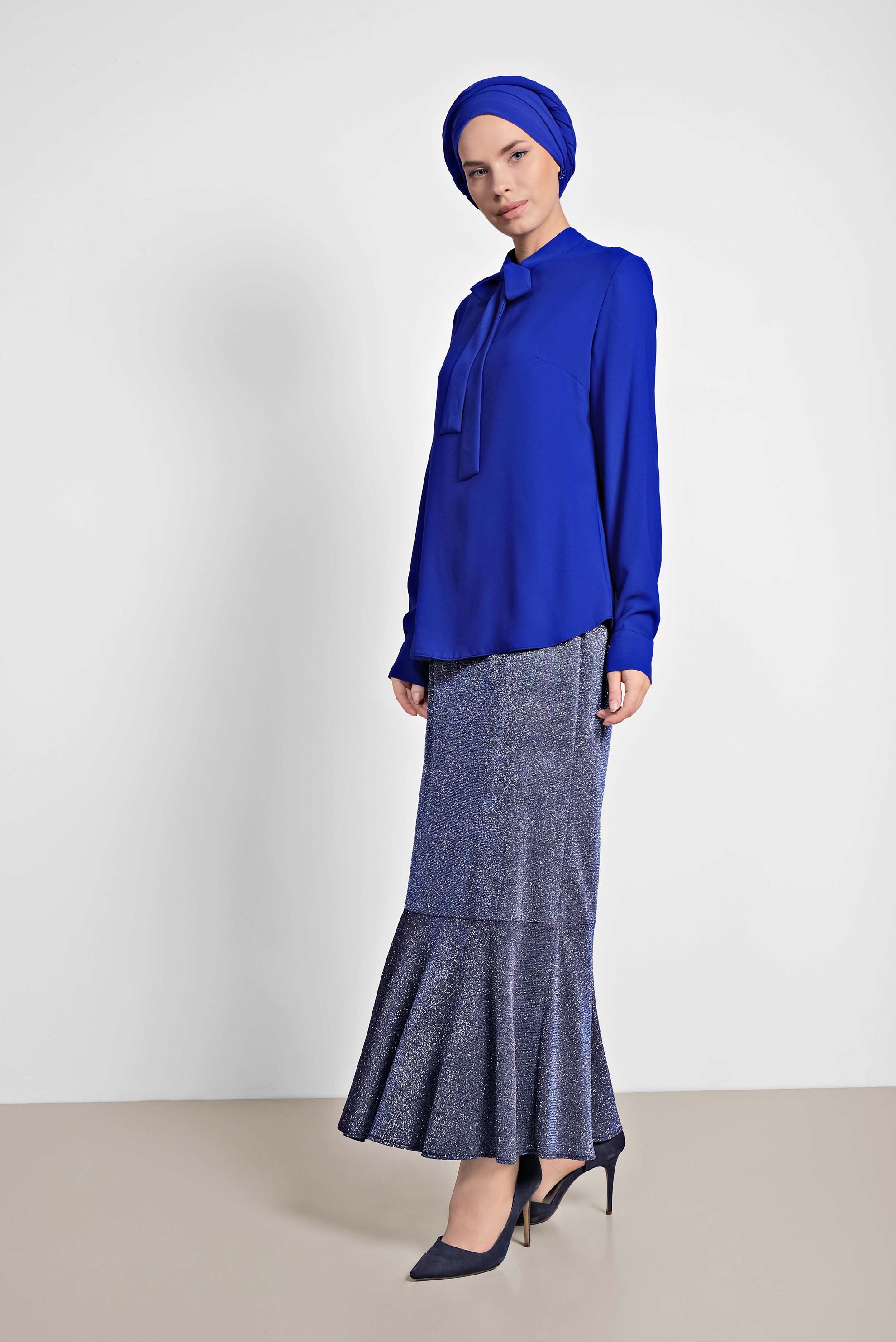 Tesettür giyim LACİVERT YAKASI BAĞCIKLI BLUZ 4163