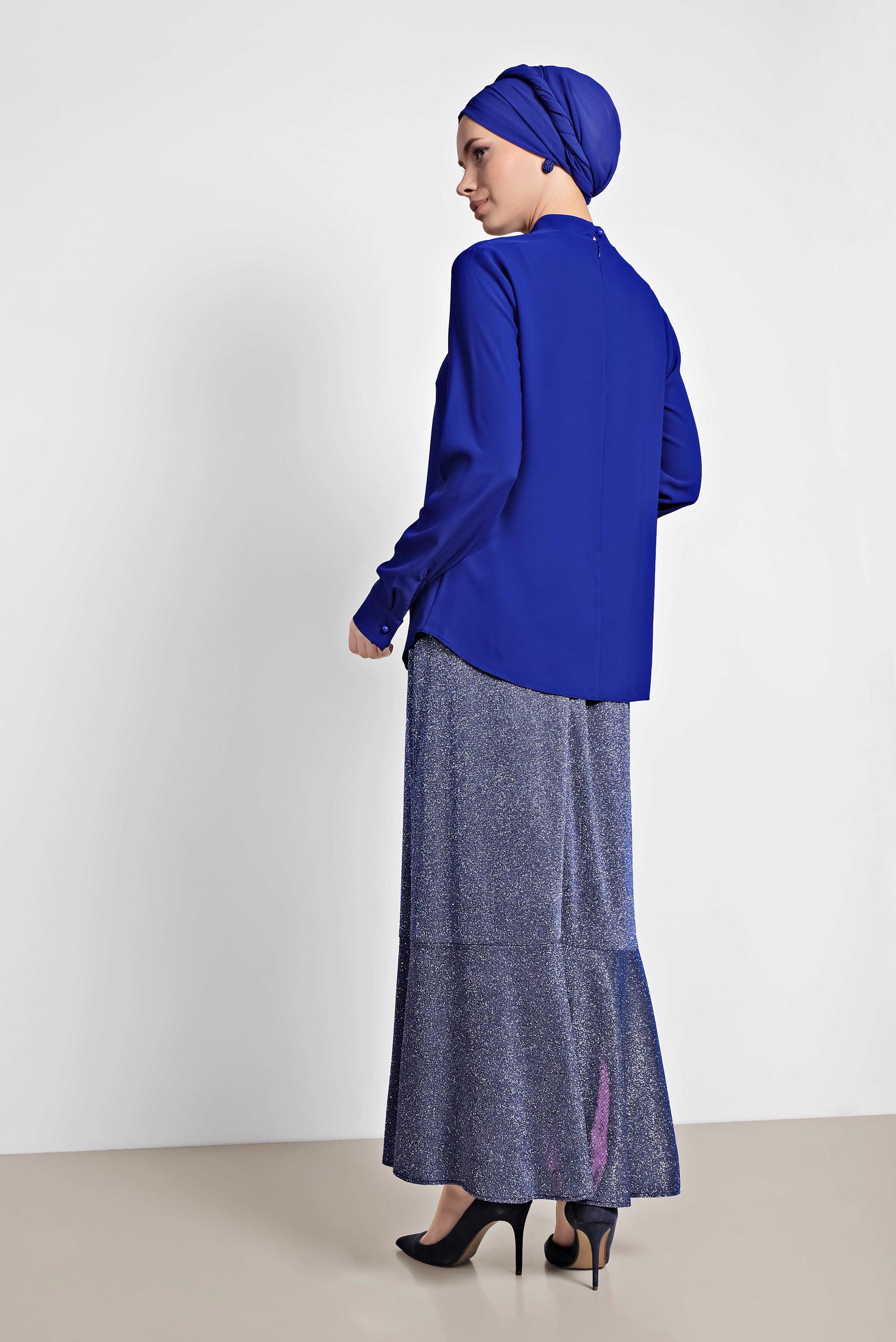 Tesettür giyim LACİVERT YAKASI BAĞCIKLI BLUZ 4163