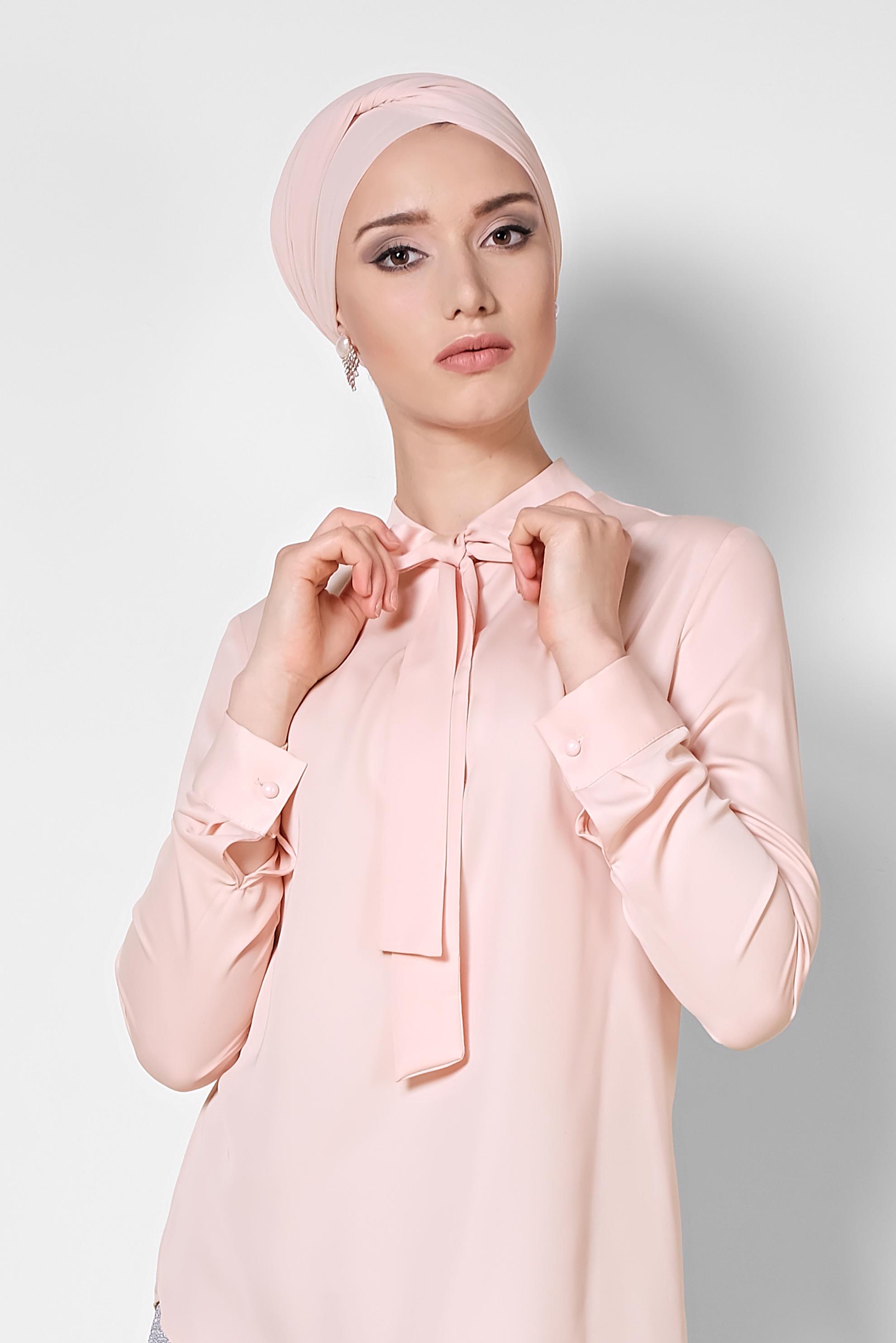 Tesettür giyim PUDRA YAKASI BAĞCIKLI BLUZ 4163