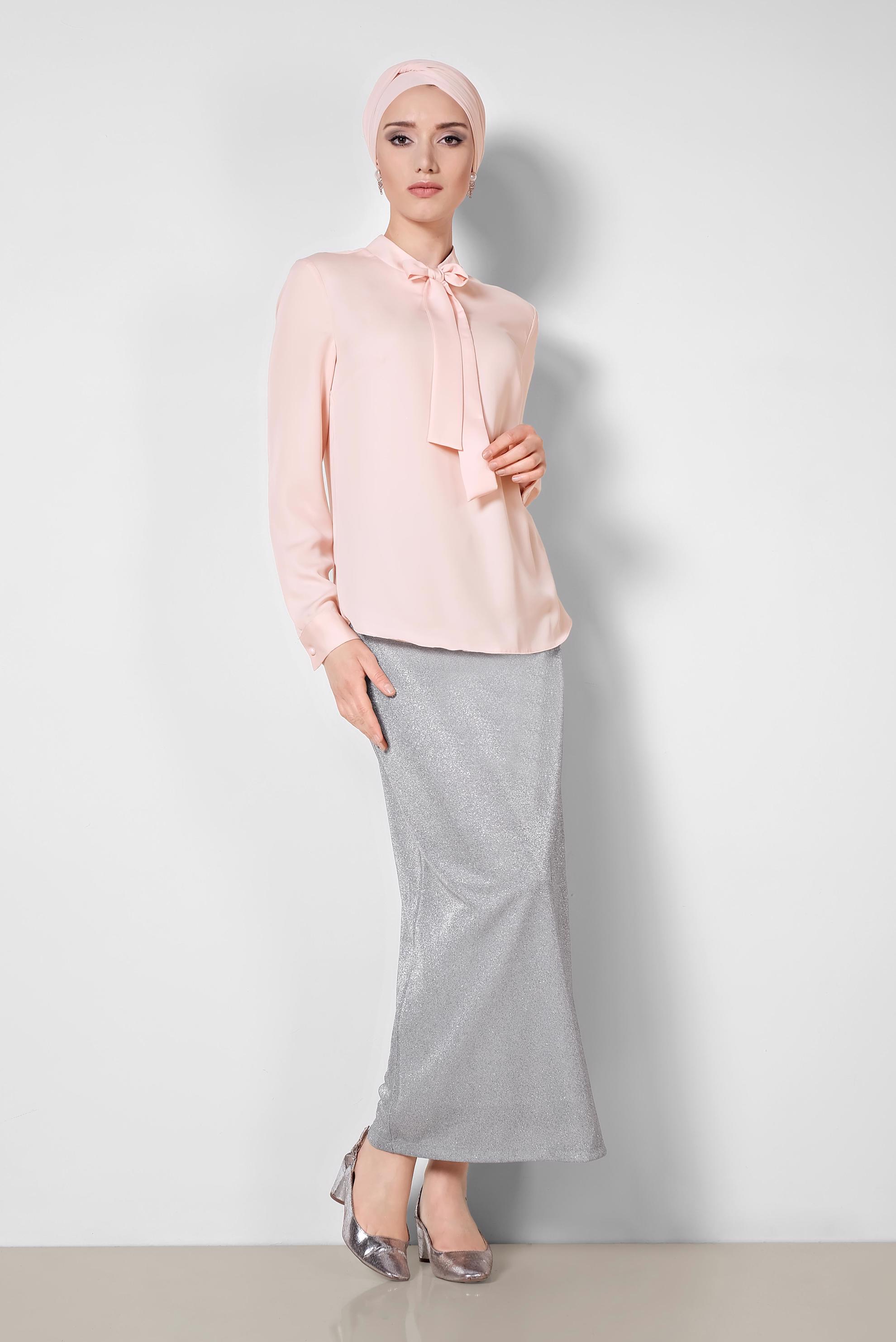 Tesettür giyim PUDRA YAKASI BAĞCIKLI BLUZ 4163