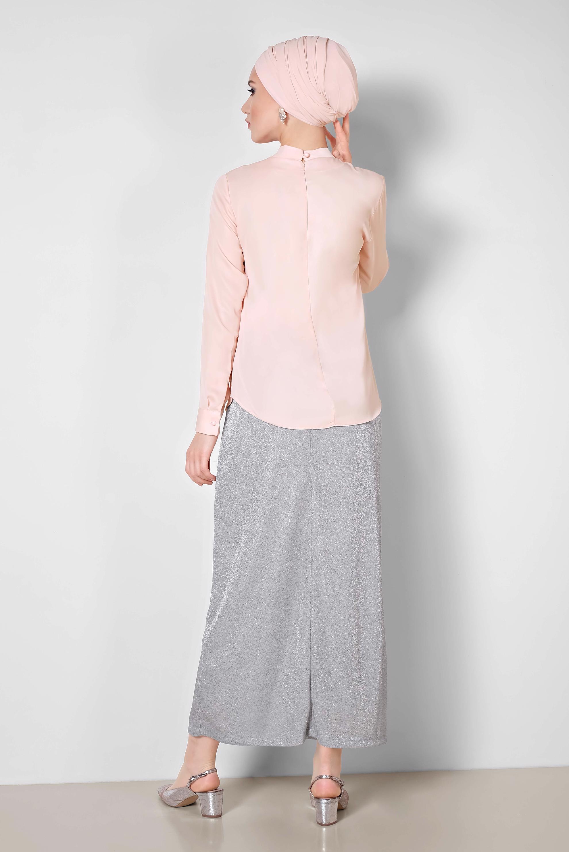 Tesettür giyim PUDRA YAKASI BAĞCIKLI BLUZ 4163