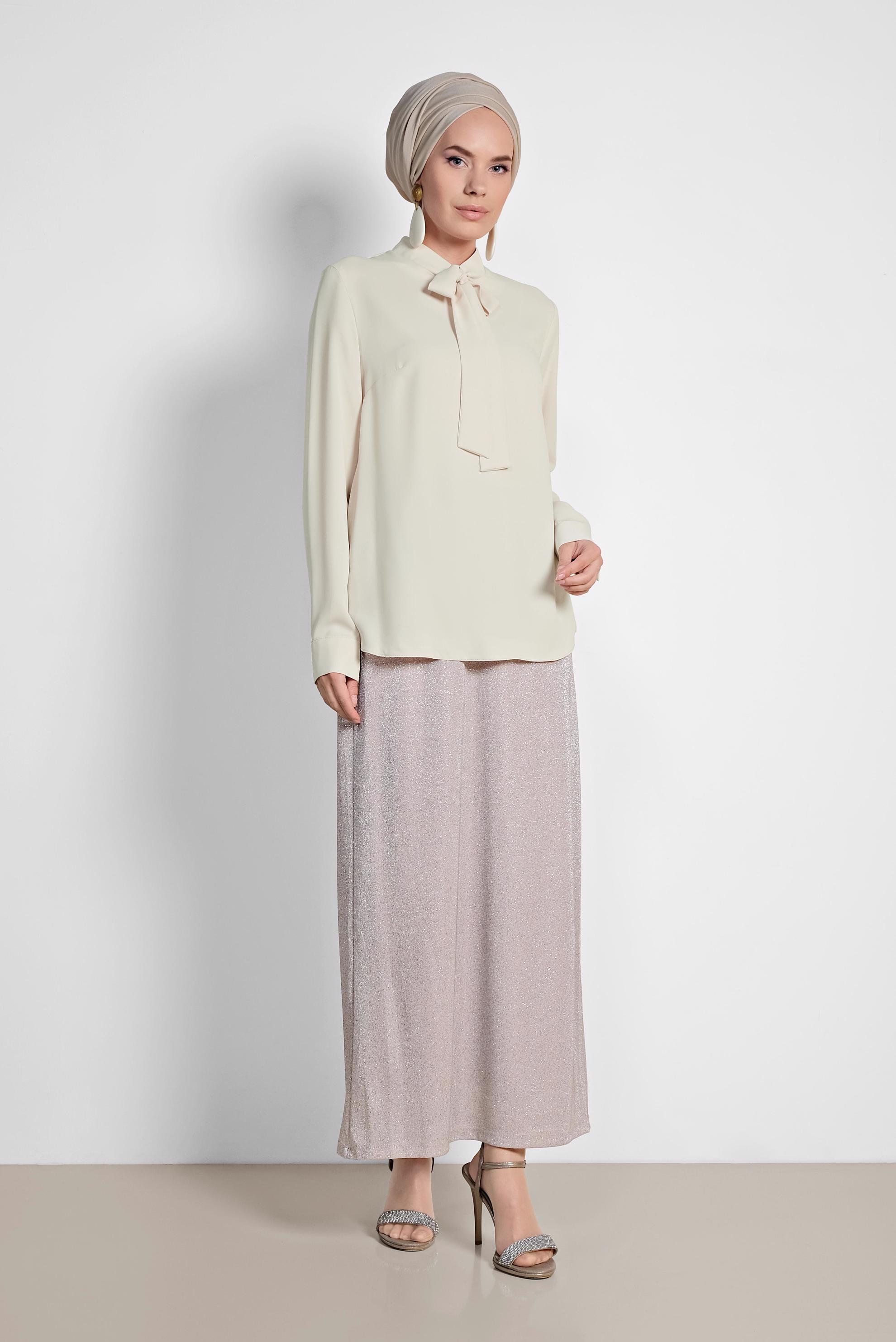 Tesettür giyim EKRU YAKASI BAĞCIKLI BLUZ 4163