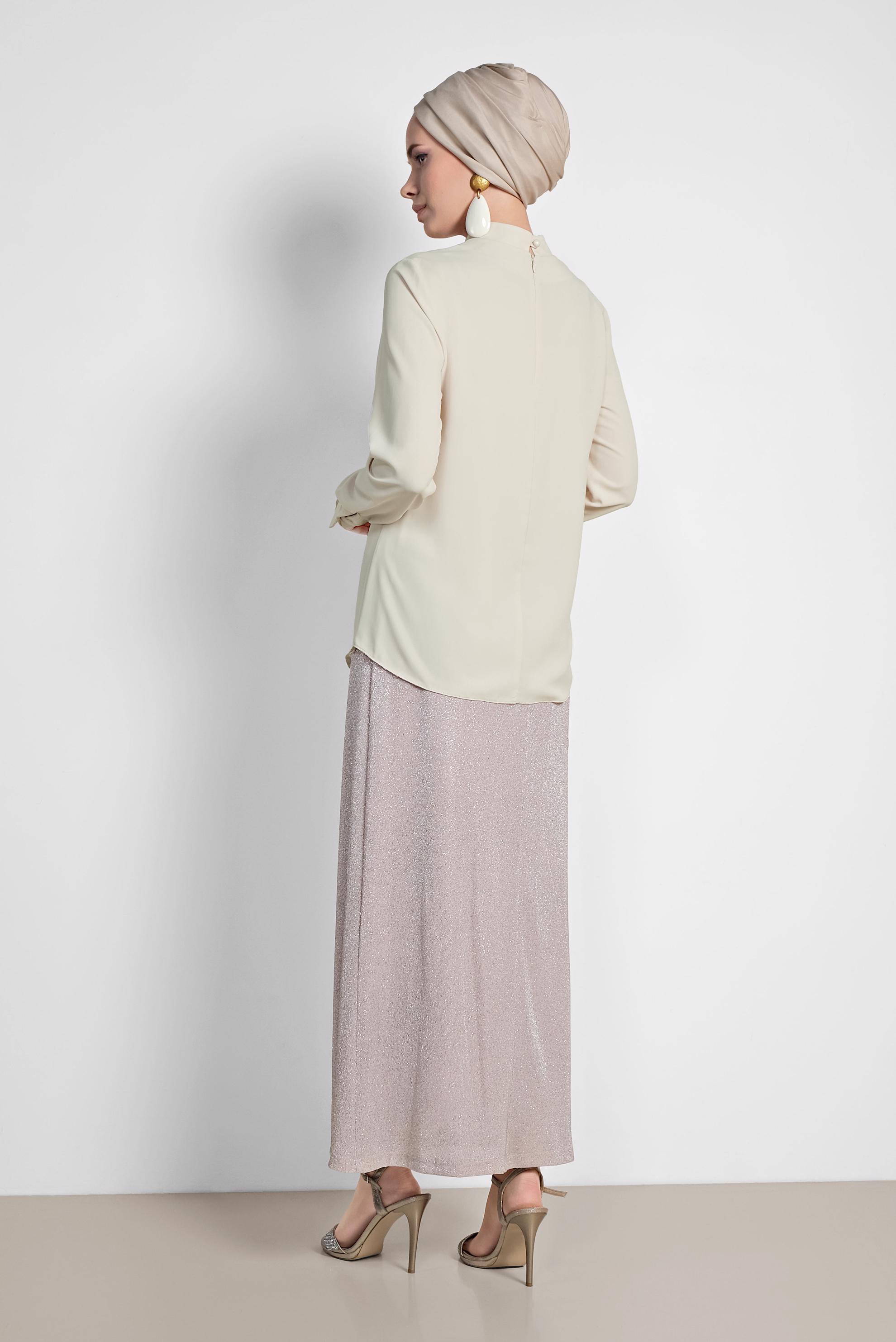 Tesettür giyim EKRU YAKASI BAĞCIKLI BLUZ 4163