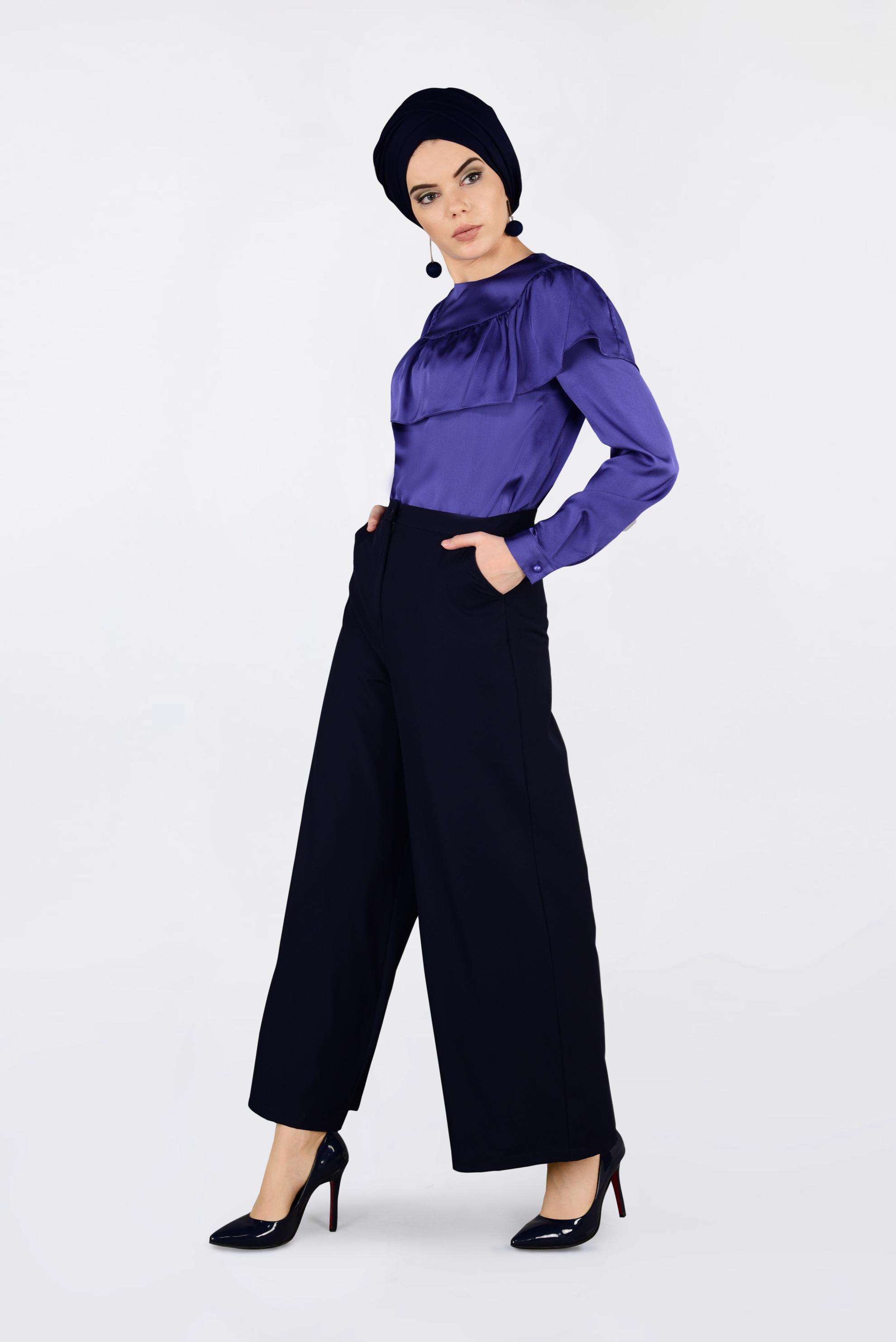 Tesettür giyim MOR OMUZLARI VOLANLI BLUZ 4202