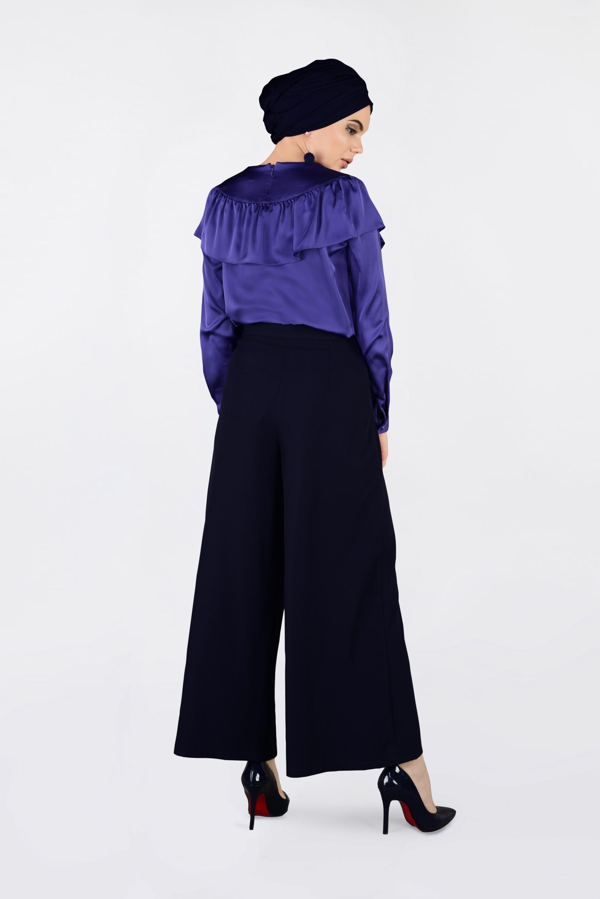 Tesettür giyim MOR OMUZLARI VOLANLI BLUZ 4202